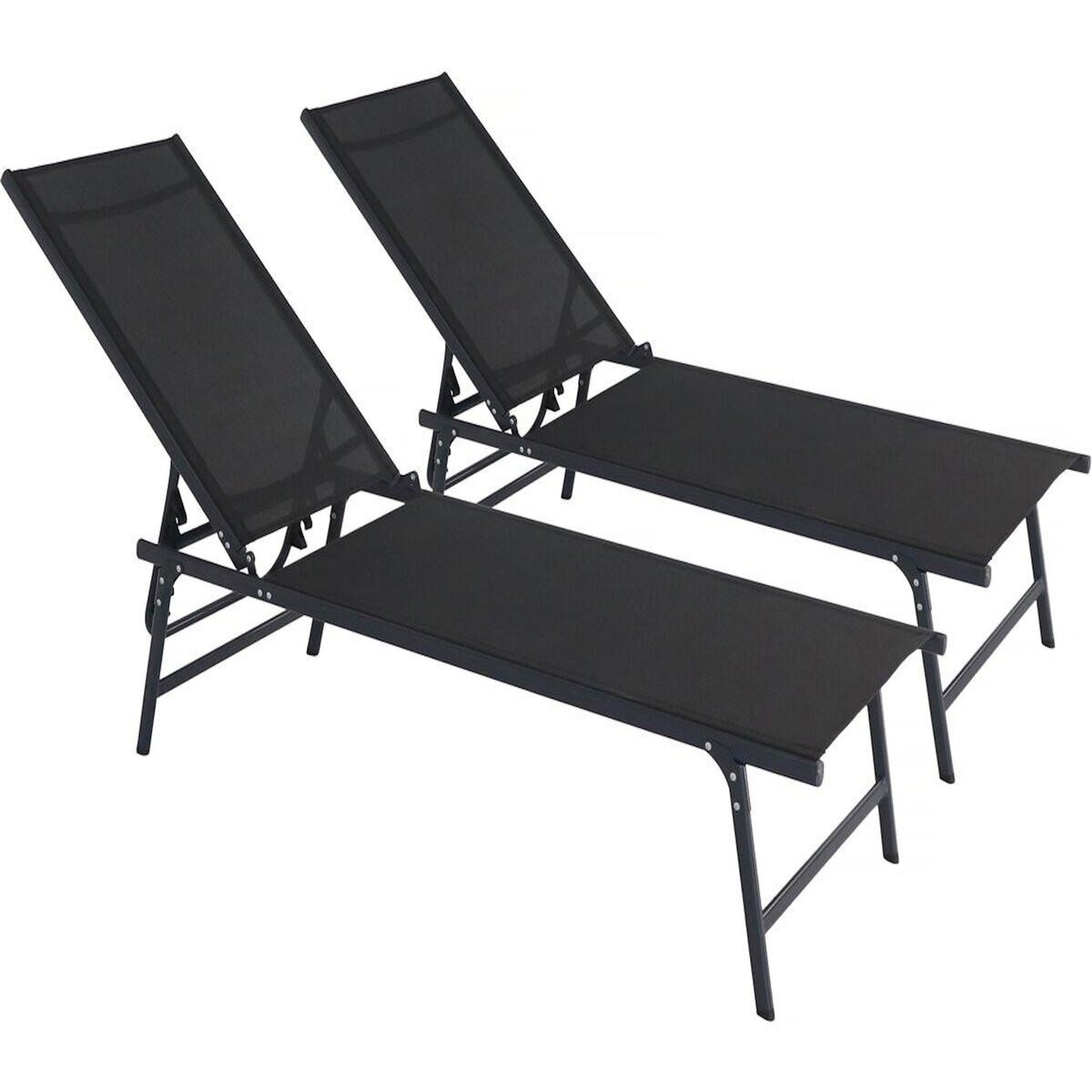 Habitat et Jardin Lot de 2 bains de soleil en métal  Sublima  - 180 x 54 x 104 cm - Noir