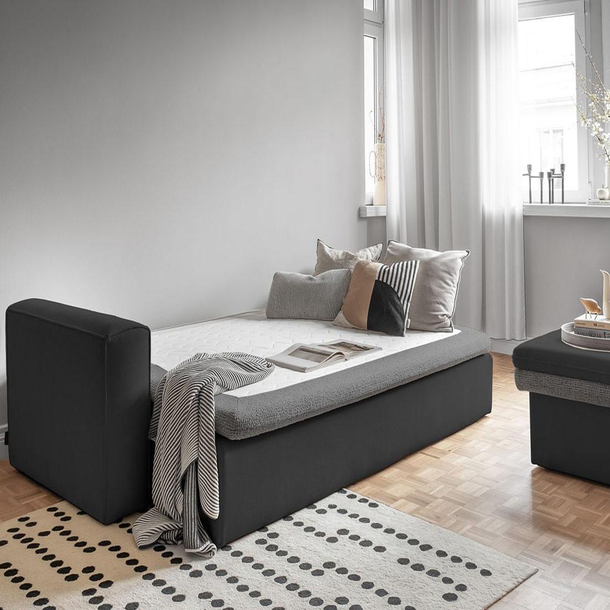 Voir la diapositive 4 : BEST MOBILIER Wilson - canapé droit 3 places convertible avec coffre en tissu et tissu texturé