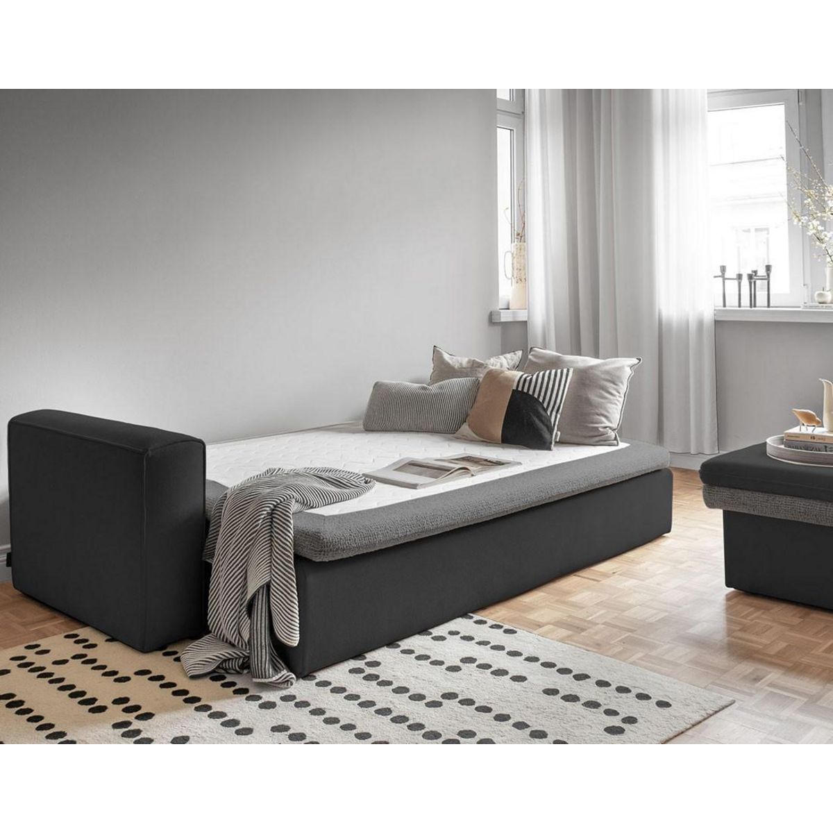 BEST MOBILIER Wilson - canapé droit 3 places convertible avec coffre en tissu et tissu texturé