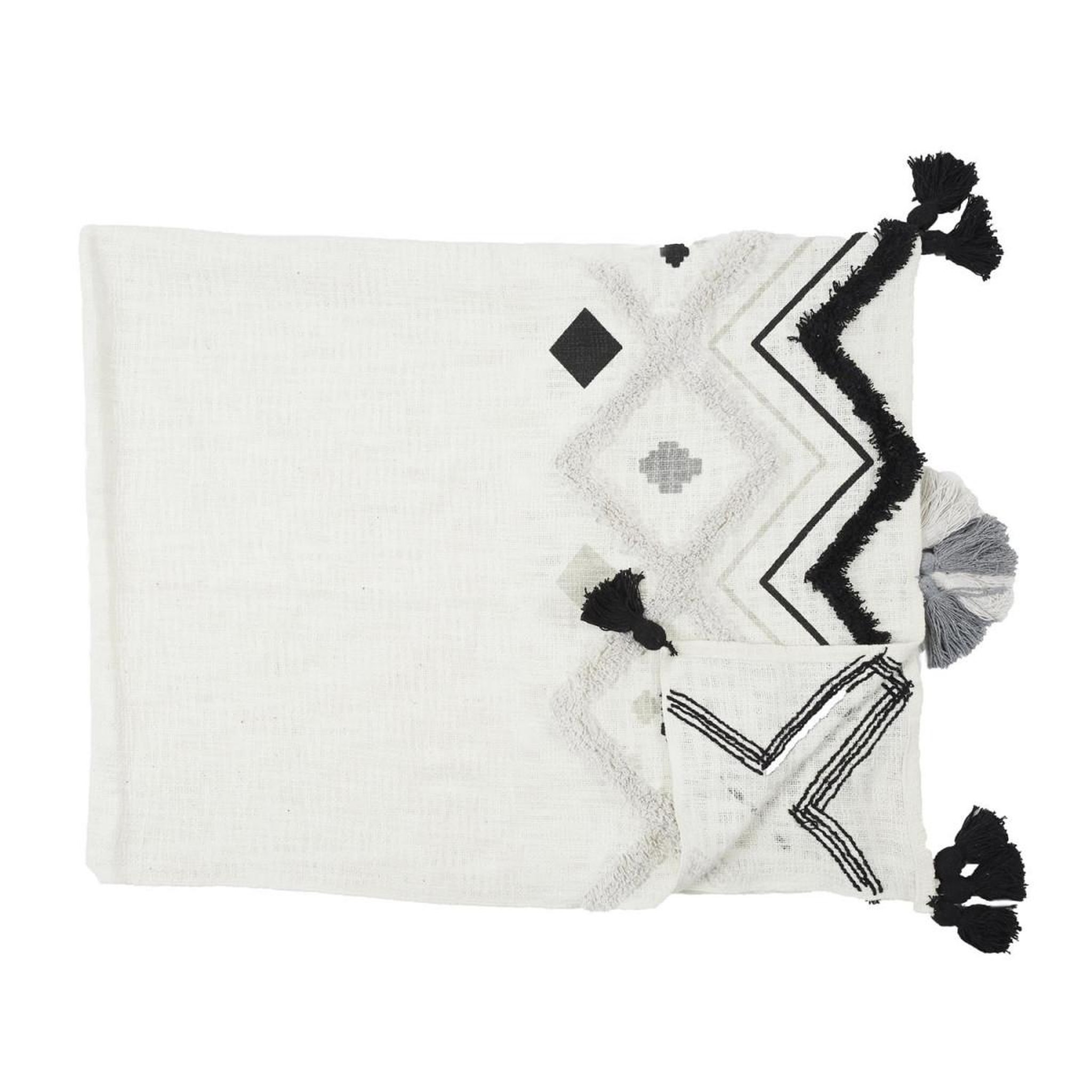 Voir la diapositive 2 : The Home Deco Factory Jeté de canapé tufté  ethnique  130x150cm blanc