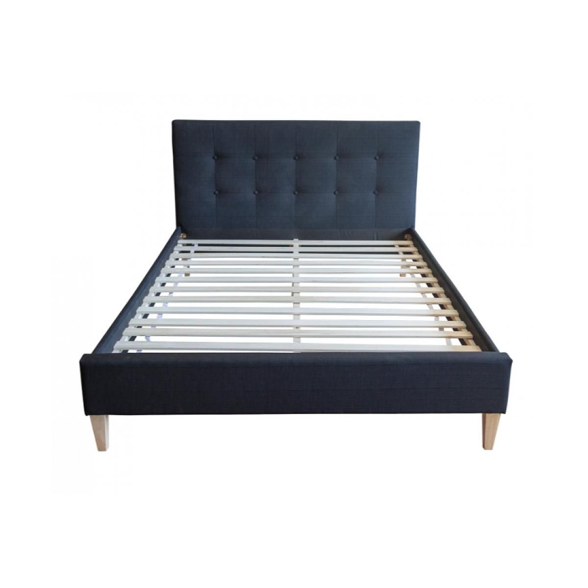 HomeStyle4U Lit double rembourré en tissu noir 140 x 200 cm - Élégance et confort pour votre chambre