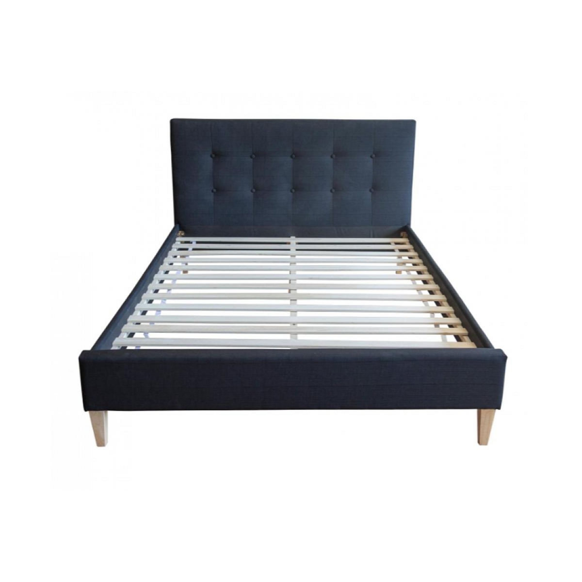 HomeStyle4U Lit double rembourré en tissu noir 140 x 200 cm - Élégance et confort pour votre chambre