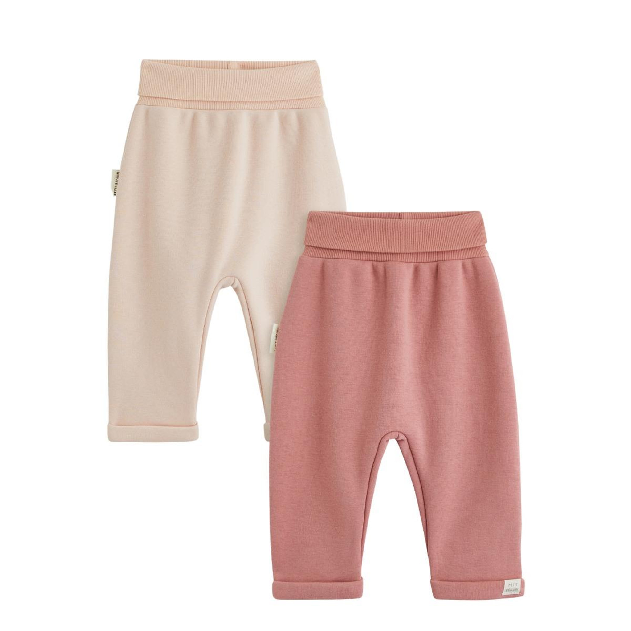 PETIT BEGUIN Lot de 2 sarouels bébé en molleton ultra chaud. Coloris disponibles : Rose