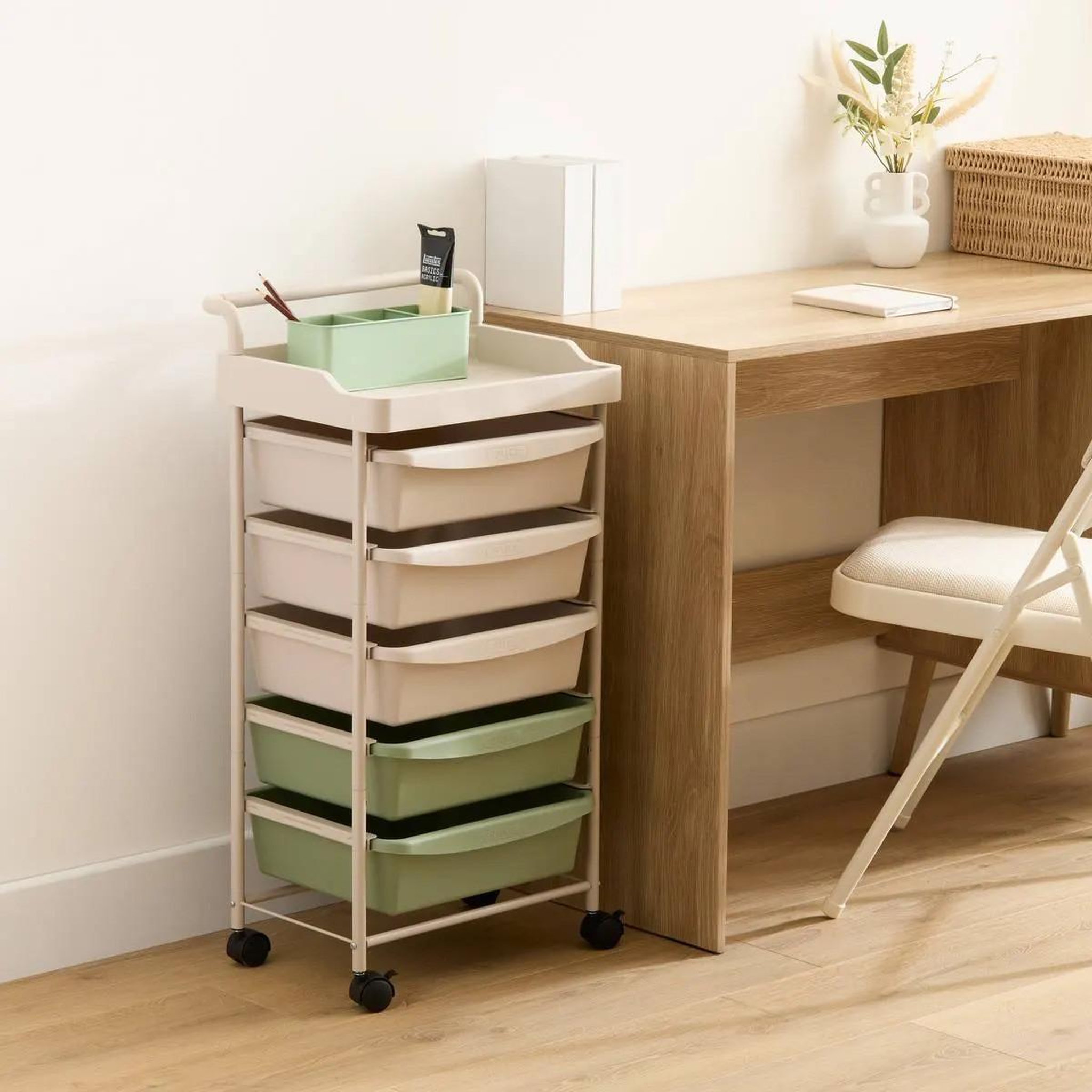 Voir la diapositive 4 : FIVE Tour de rangement 5 tiroirs  deskolor  82cm beige