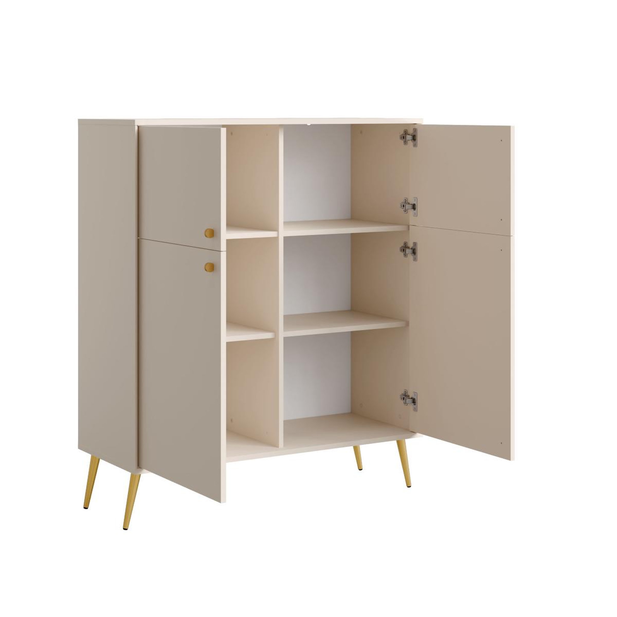 Voir la diapositive 3 : JLC KREATION Buffet haut moderne 4 portes beige et pied doré ezia