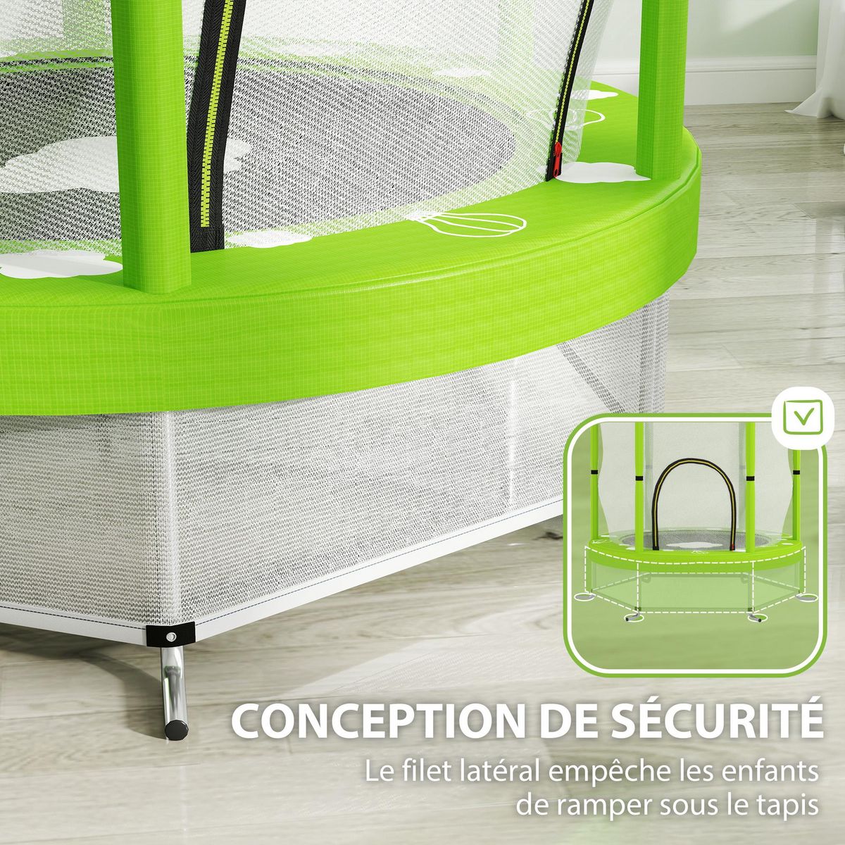 HOMCOM Trampoline enfant Ø140 cm max. 45 Kg - filet sécurité, porte zippée, 6 poteaux rembourrés - vert pomme