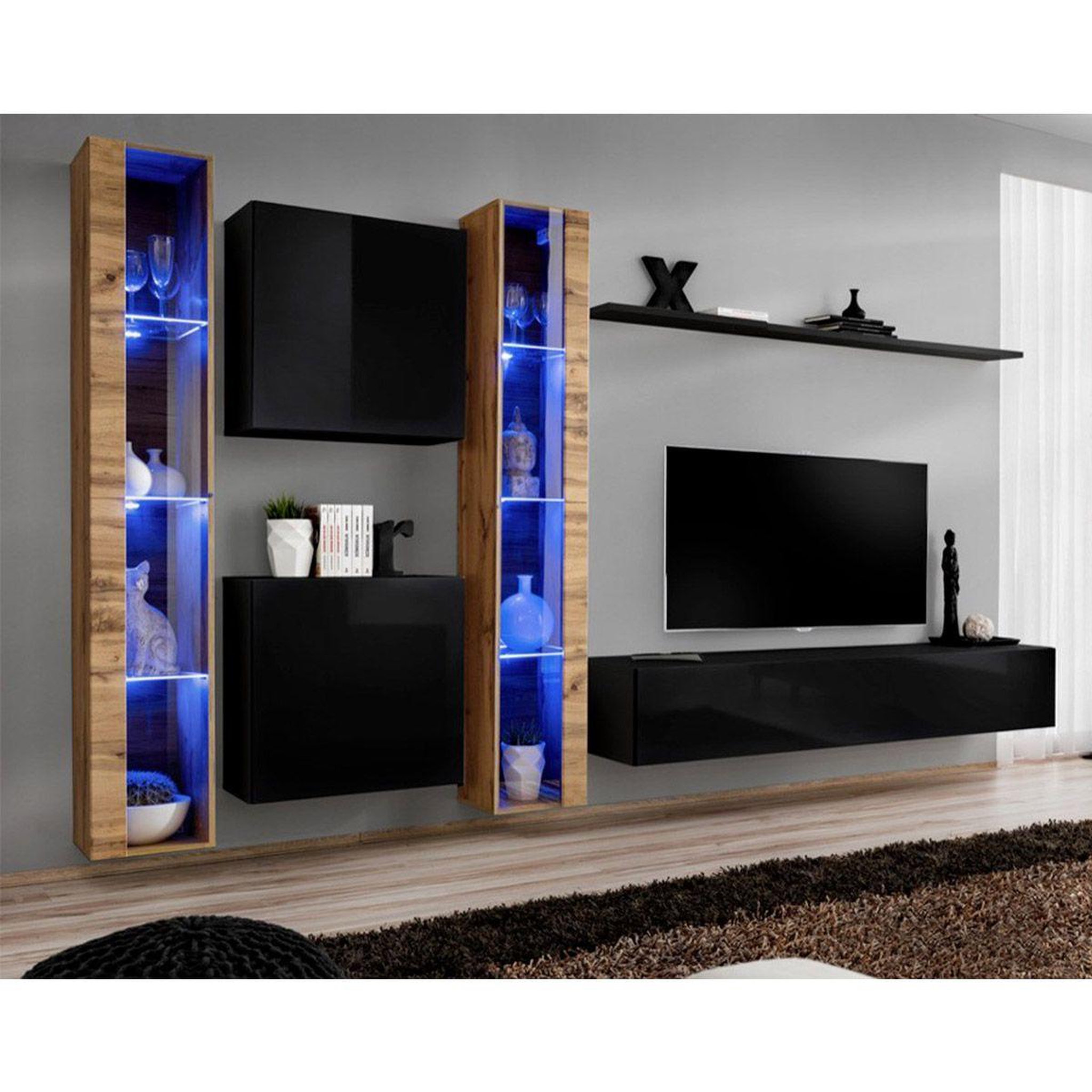 Paris Prix Meuble tv mural design  switch xvi  330cm noir & naturel