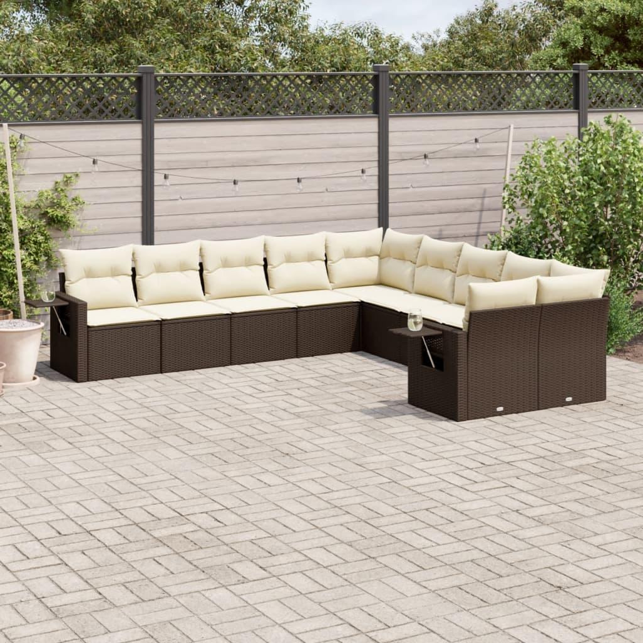 VIDAXL Salon de jardin 10 pcs avec coussins marron resine tressee