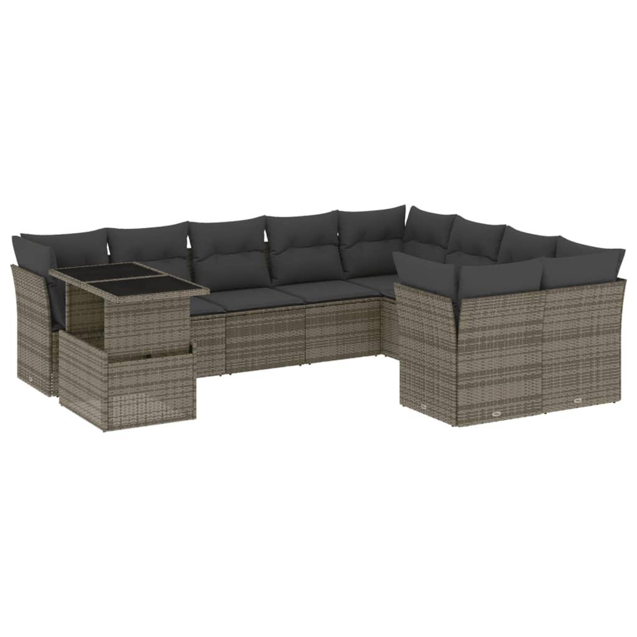 Voir la diapositive 2 : VIDAXL Salon de jardin avec coussins 10 pcs gris resine tressee