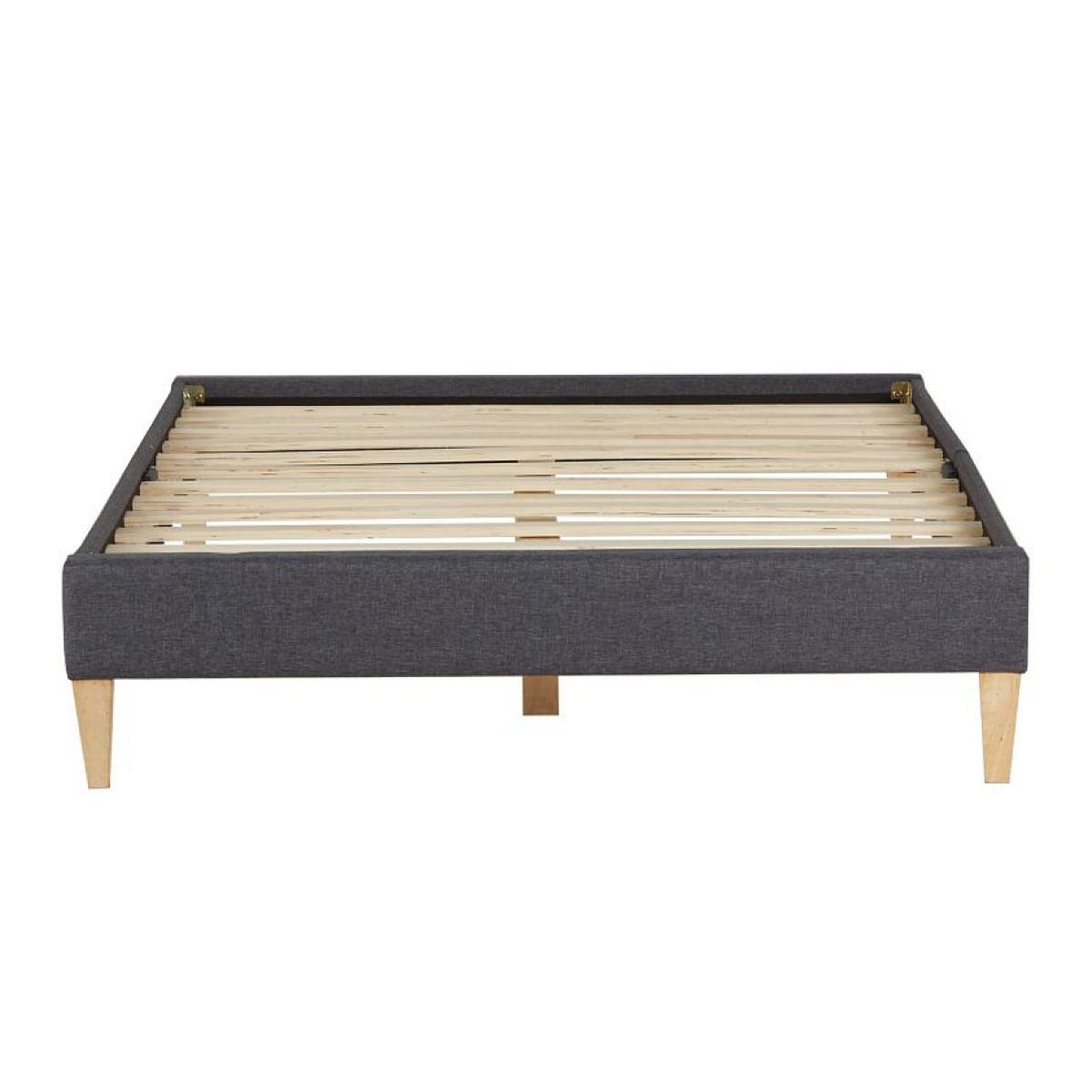 Voir la diapositive 4 : HomeStyle4U Lit capitonné 140x200 cm à lattes tissu gris