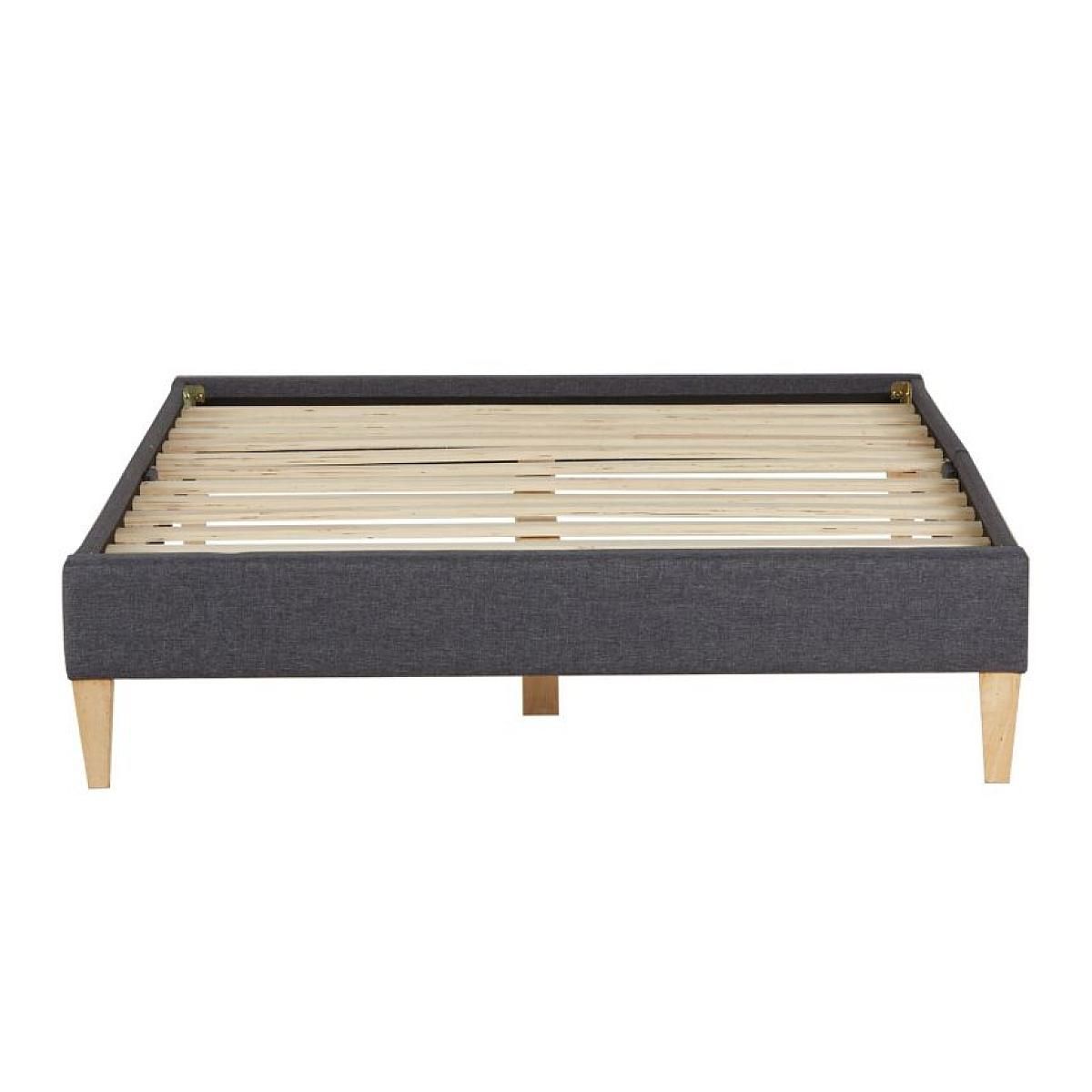 HomeStyle4U Lit capitonné 140x200 cm à lattes tissu gris