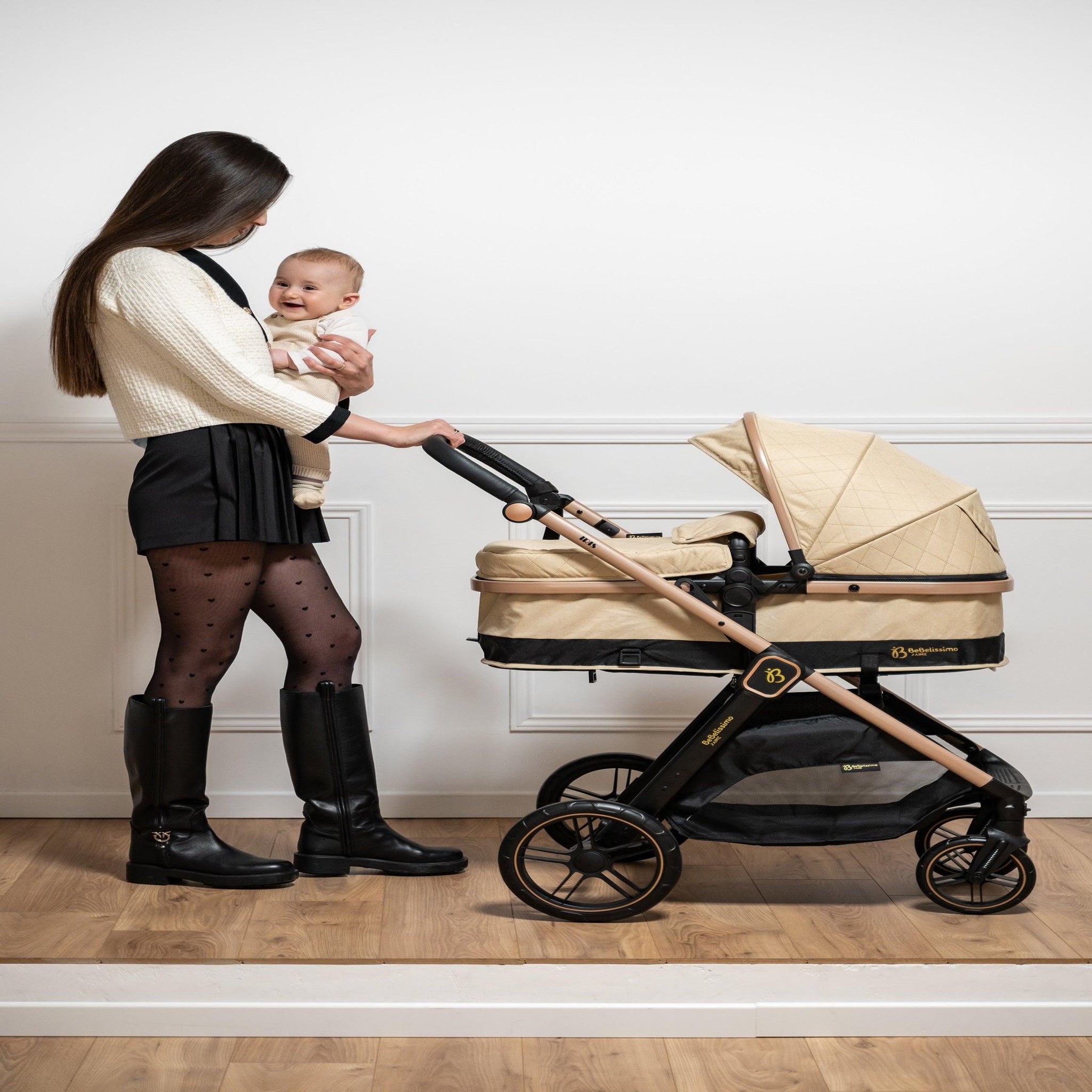 Voir la diapositive 5 : BEBELISSIMO Bebelissimo - Poussette transformable - combinée - 2 en 1 - poids 0-22kg - IRIS- beige
