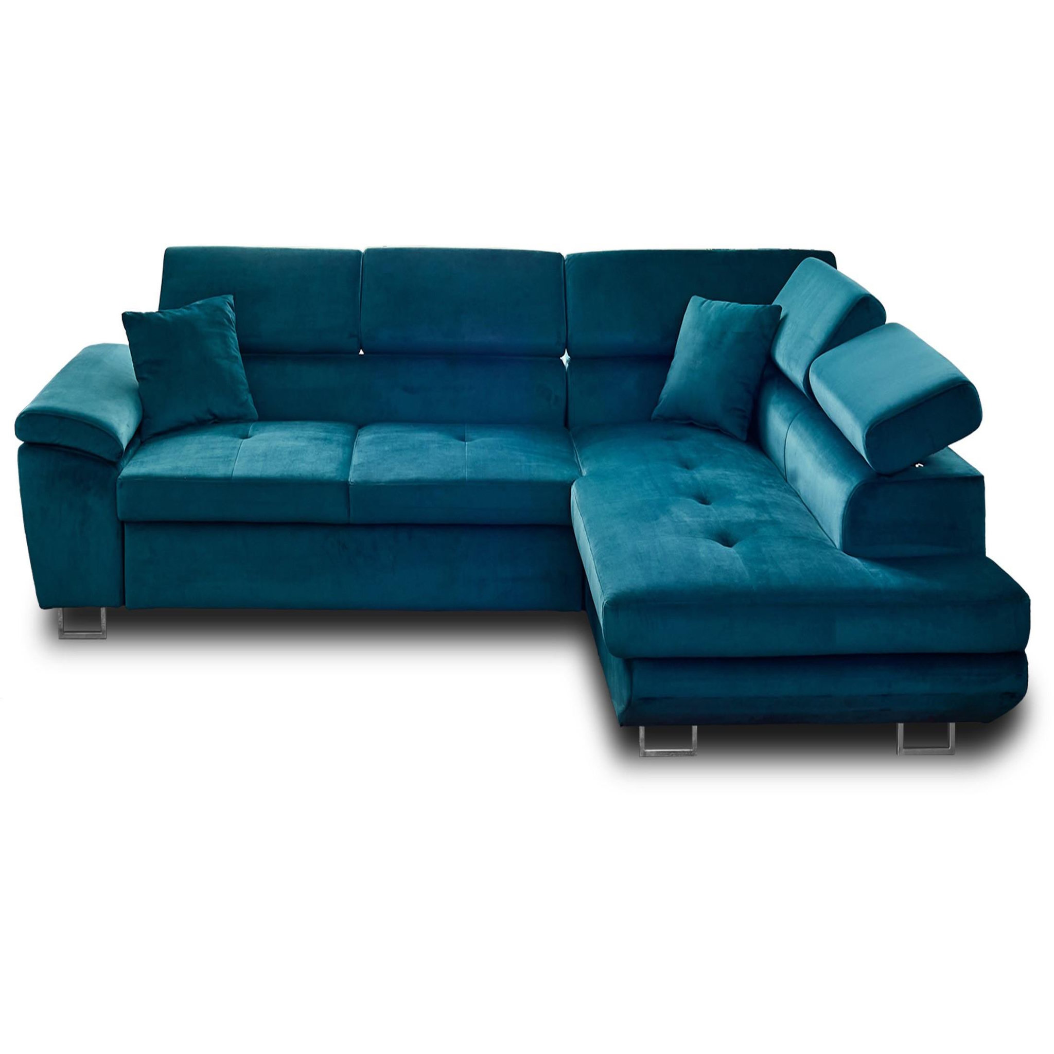 Voir la diapositive 1 : BEST MOBILIER Dimas - canapé d'angle droit 5 places - convertible avec coffre et têtières réglables - en velours