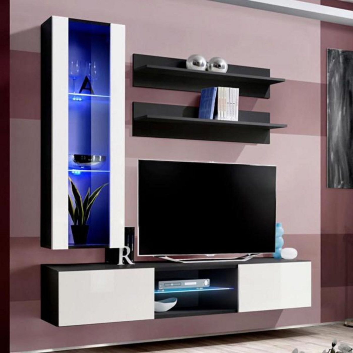 Paris Prix Meuble TV Mural Design  Fly XIX  170cm Blanc & Noir