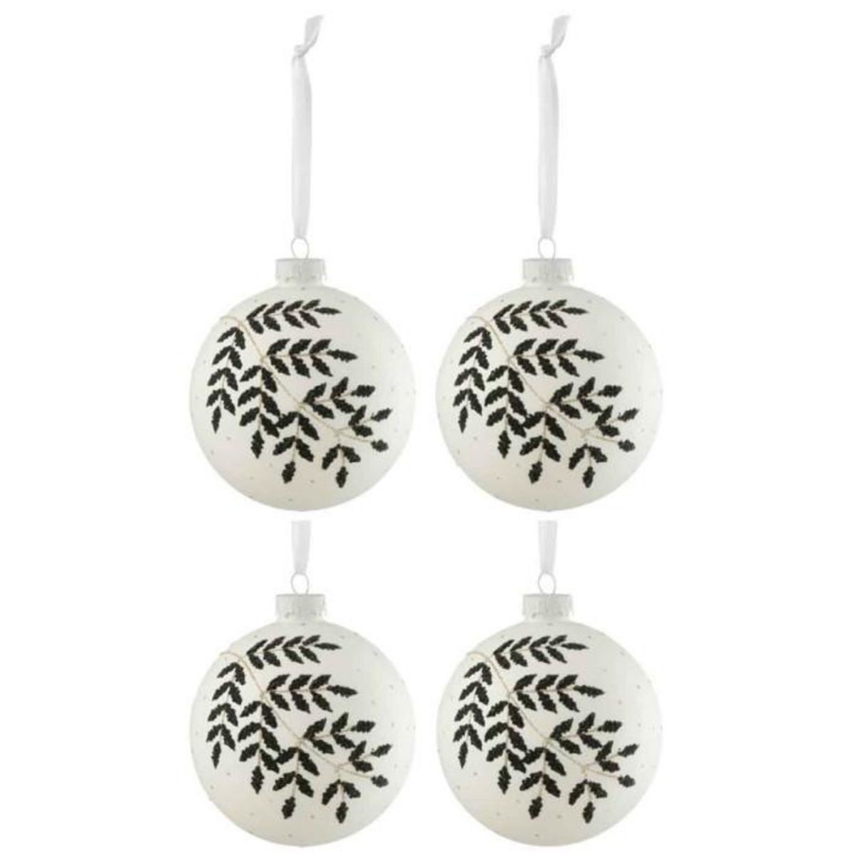 Paris Prix Lot de 4 Boules de Noël  Feuilles Paillettes  10cm Blanc