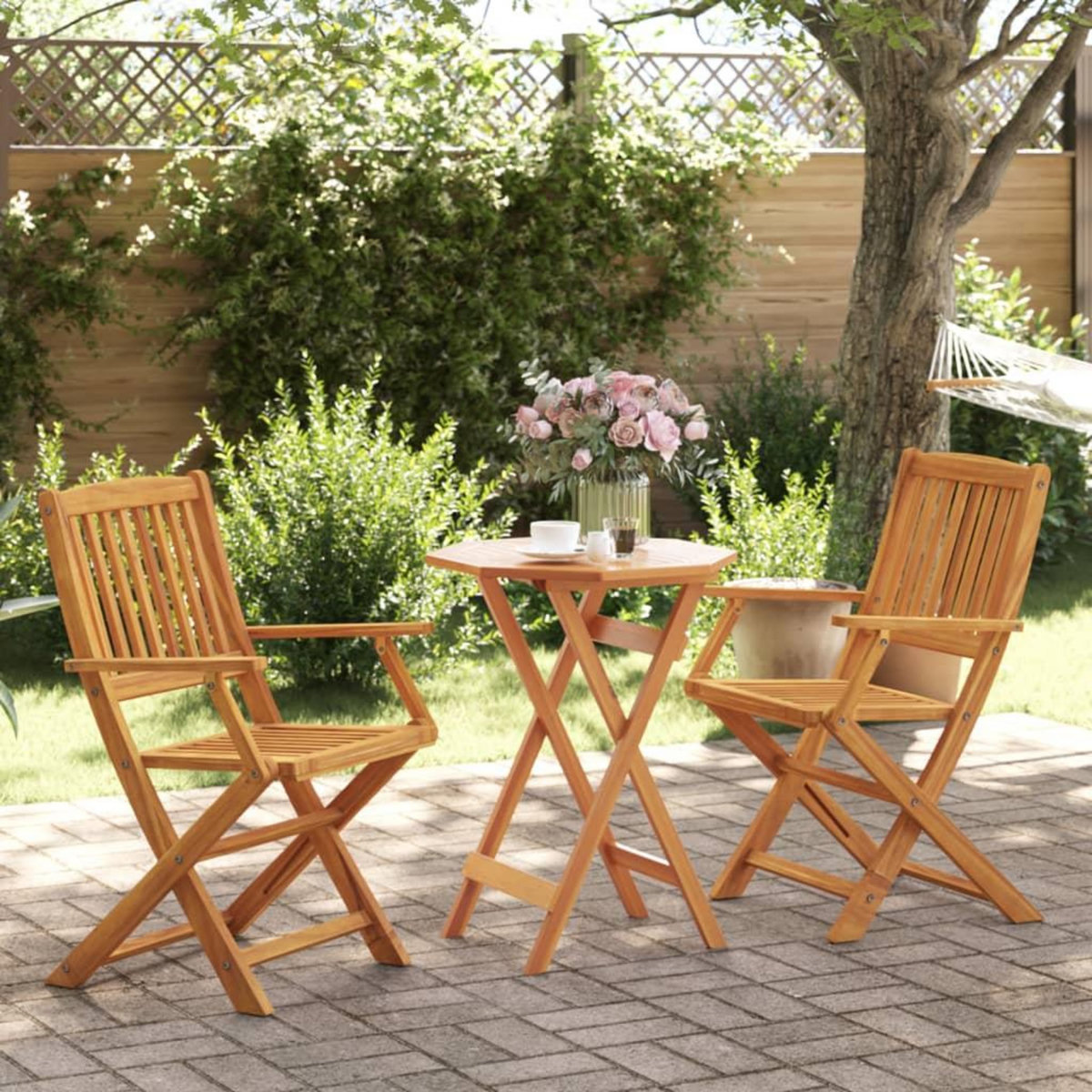 VIDAXL Ensemble de bistro pliable 3 pcs bois d'acacia solide