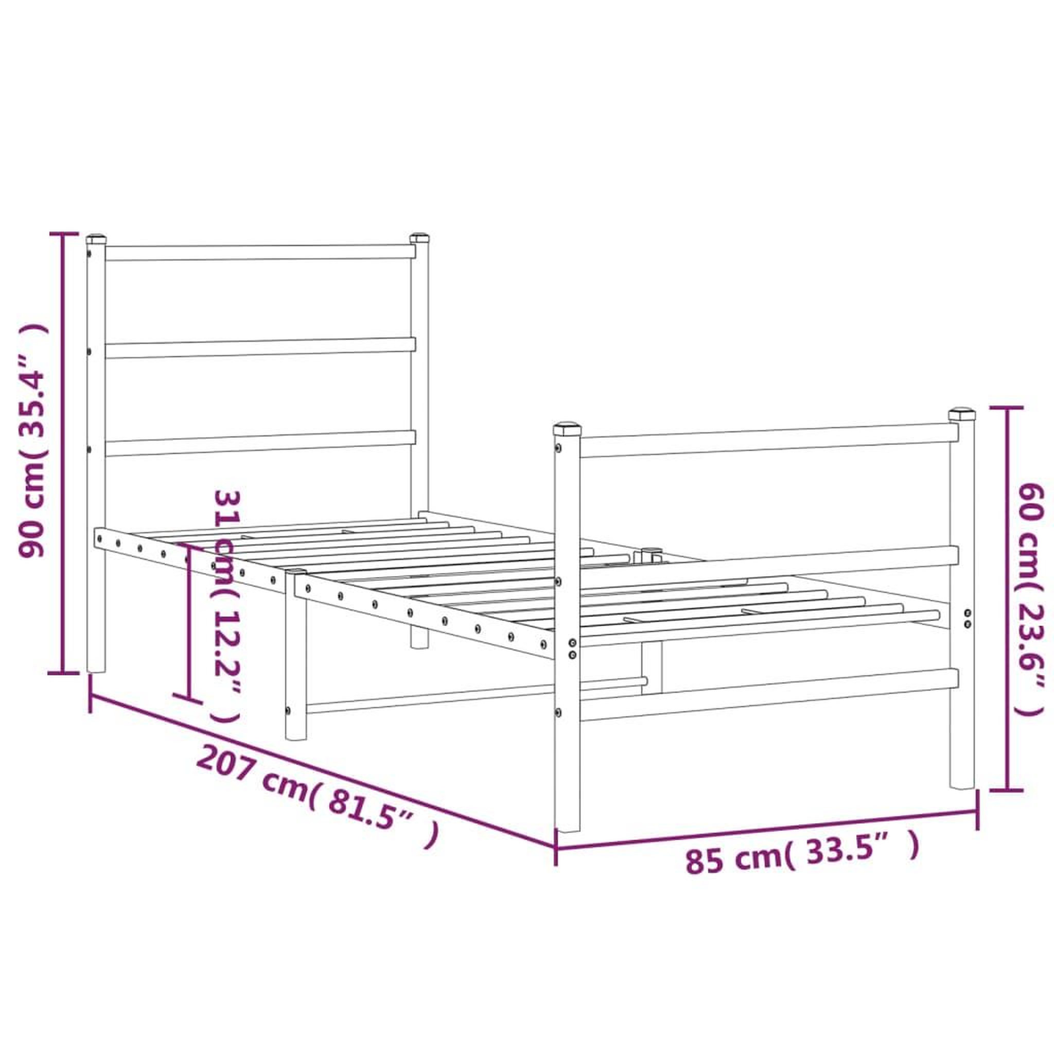 Voir la diapositive 6 : VIDAXL Cadre de lit metal sans matelas avec pied de lit blanc 80x200cm