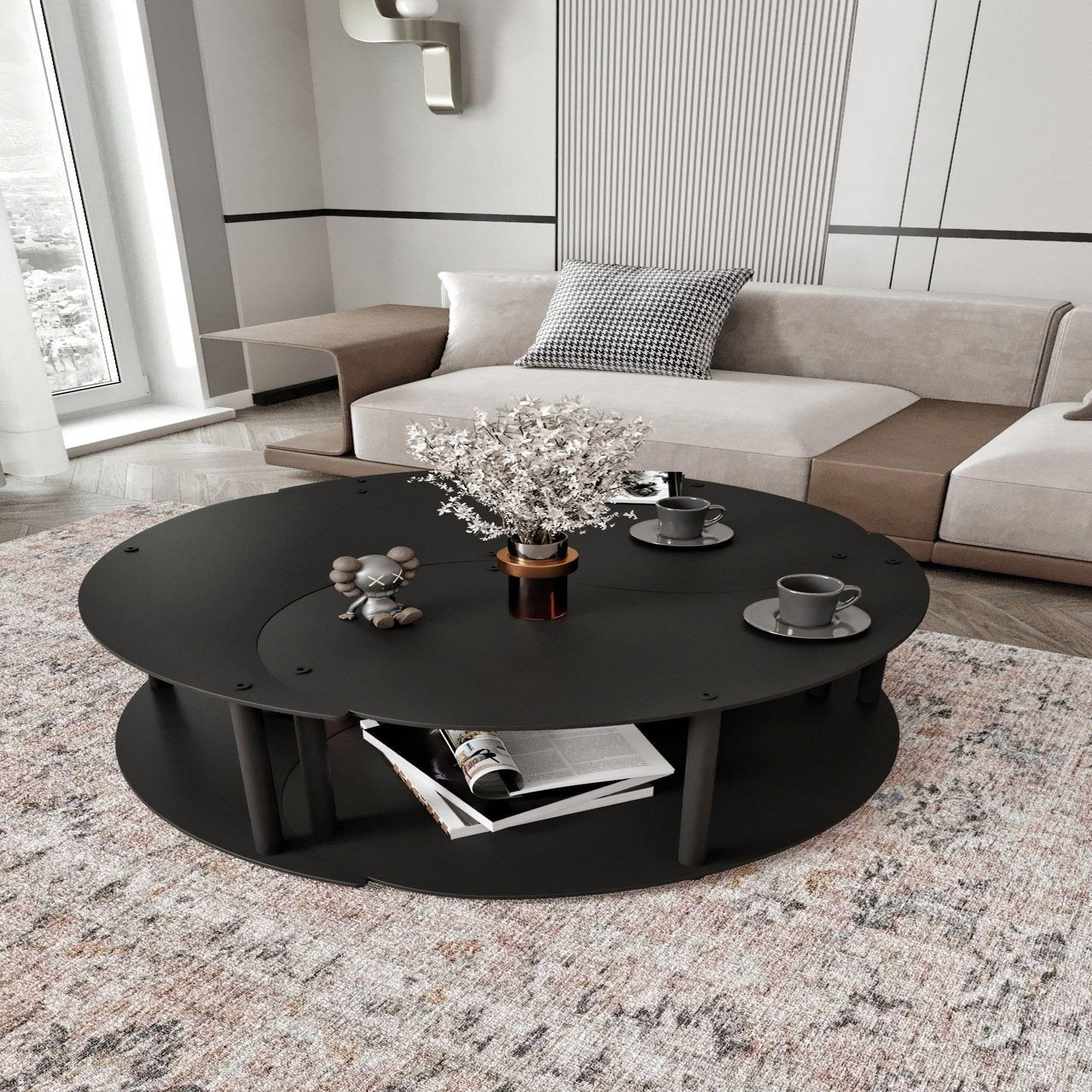 Voir la diapositive 3 : Habitat et Jardin Ensemble de table basse en bois  yin  70 x 70 x 38 cm - noir