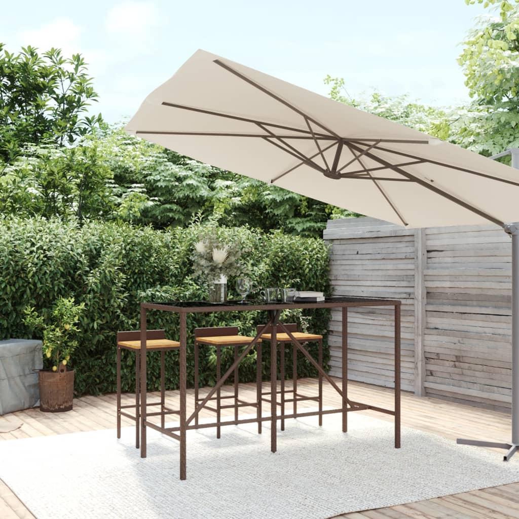 Voir la diapositive 1 : VIDAXL Table de bar et dessus en verre marron 180x70x110 cm poly rotin