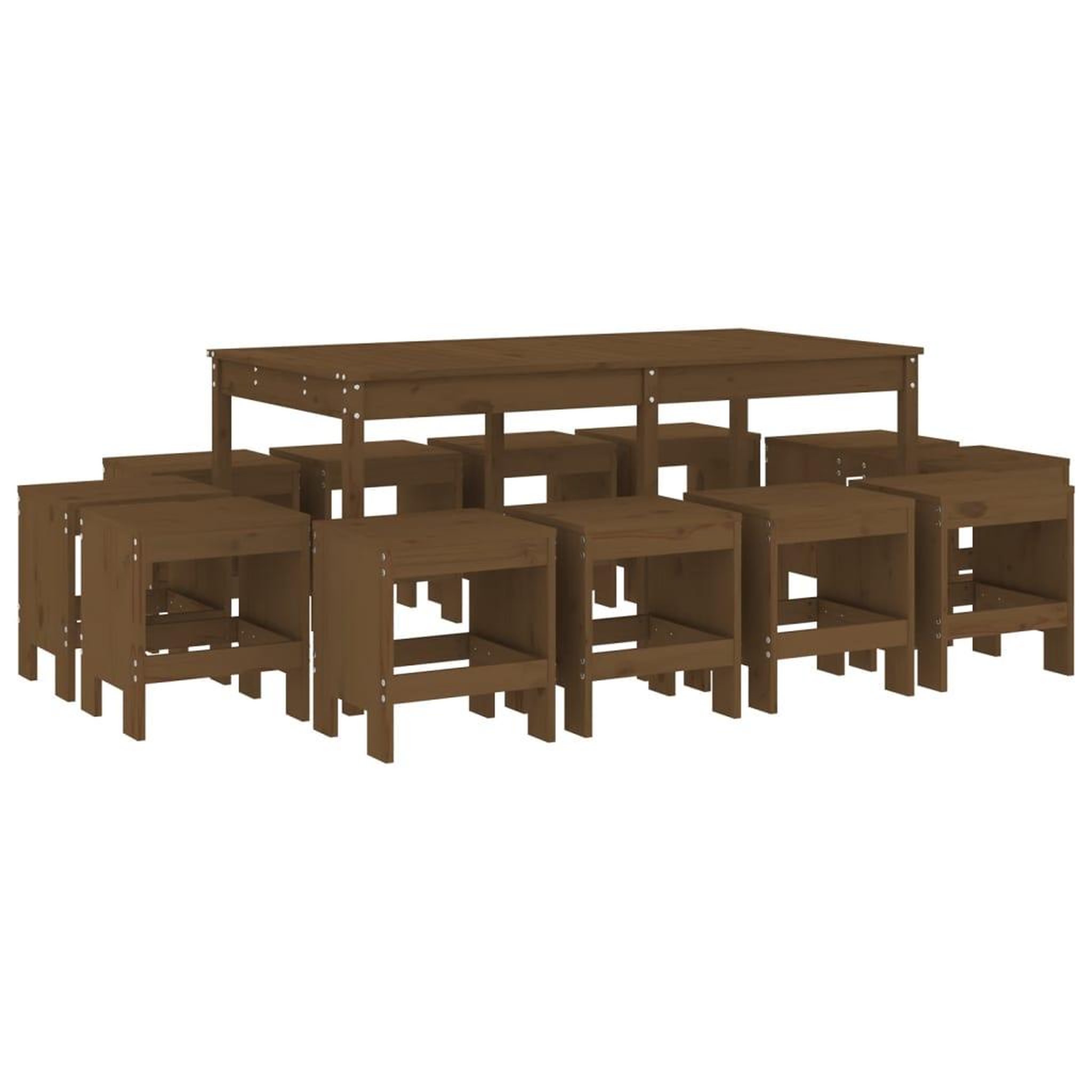 Voir la diapositive 2 : VIDAXL Ensemble a manger de jardin 13 pcs marron miel bois pin massif