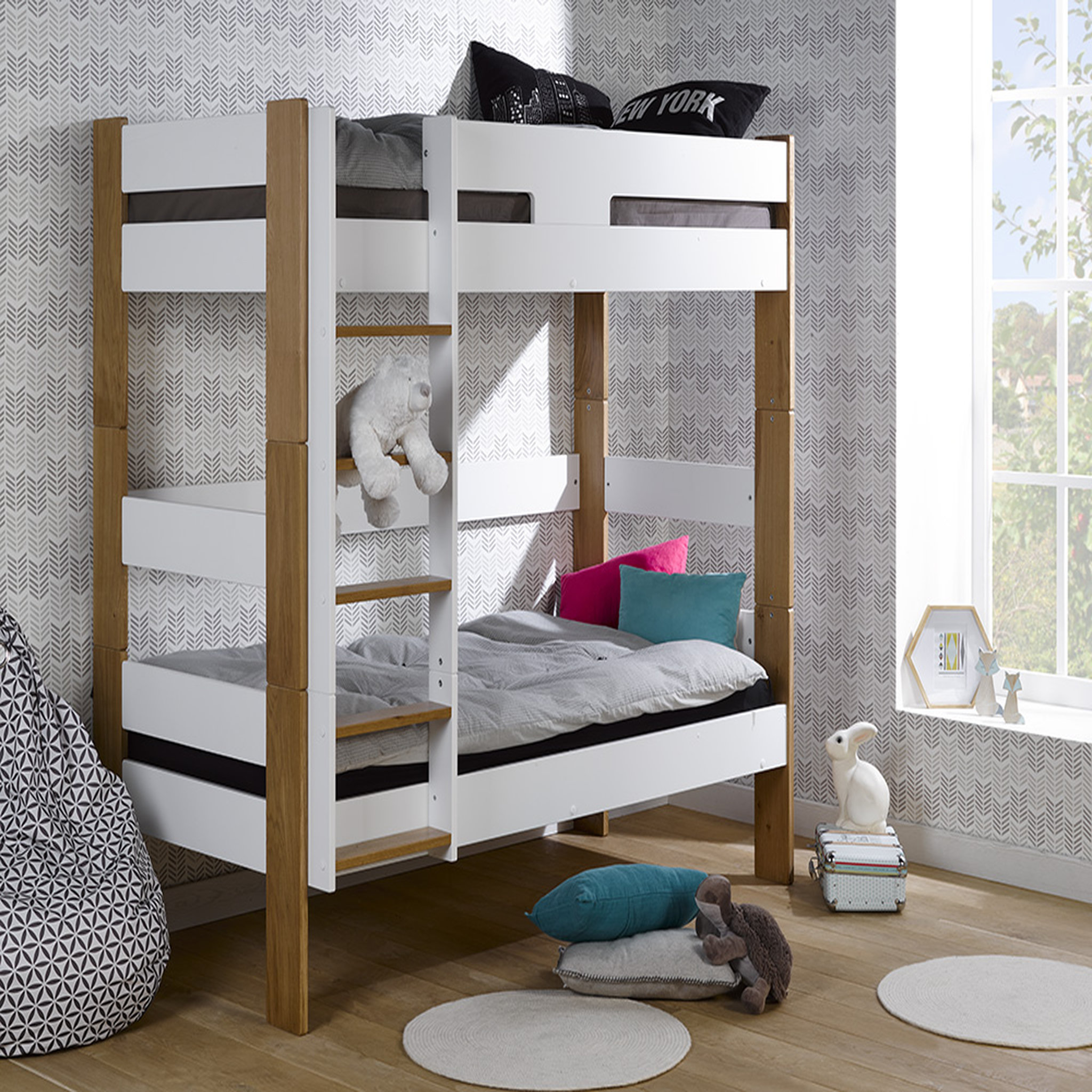 Voir la diapositive 1 : JUNIOR PROVENCE Lit superposé modulable 90x190 cm avec sommier CODY
