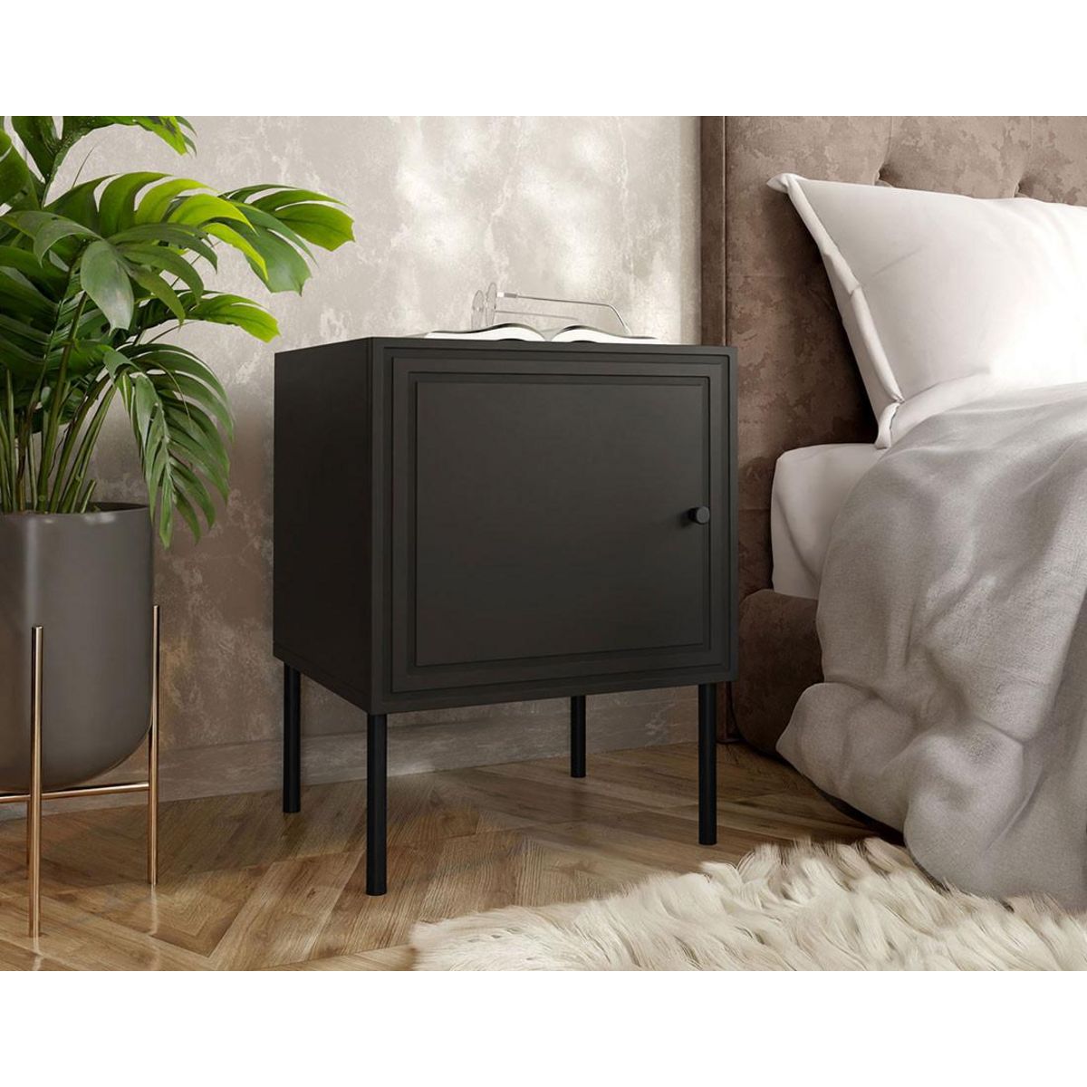 BEST MOBILIER Lavaggi - table de chevet - noir - 45 cm