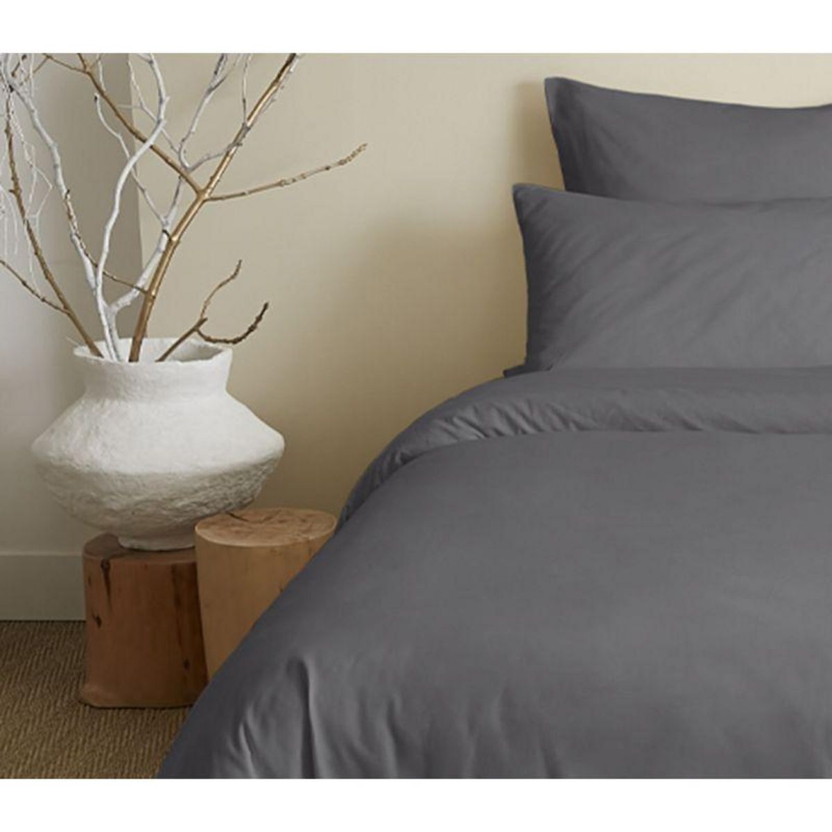 COTON PUR Pack complet 6 pièces unicolore Anthracite housse de couette pour lit 180 x 200 cm  King size