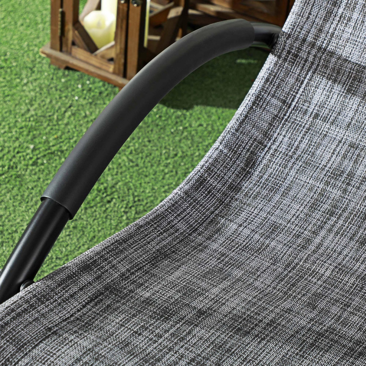 OUTSUNNY Chaise longue à bascule rocking chair design contemporain métal textilène gris chiné
