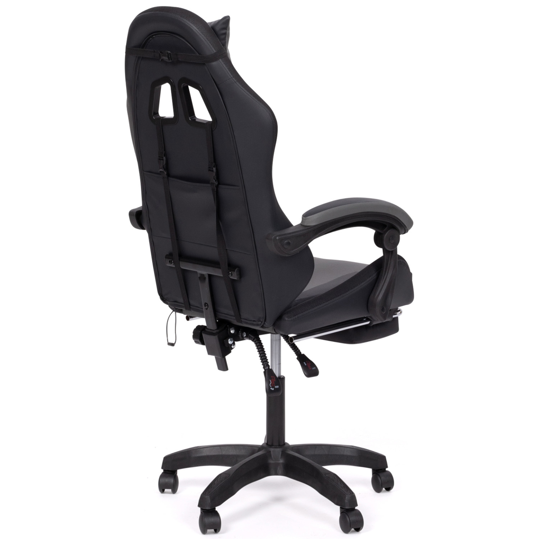 Voir la diapositive 6 : ID MARKET Fauteuil de gaming led luc avec repose-pied, coussin de tête et support lombaire noir et gris