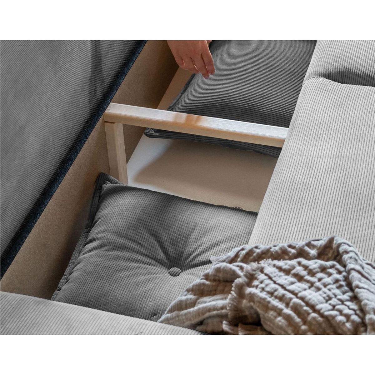 BEST MOBILIER Lena - canapé d'angle droit 5 places - convertible avec coffre - en velours côtelé