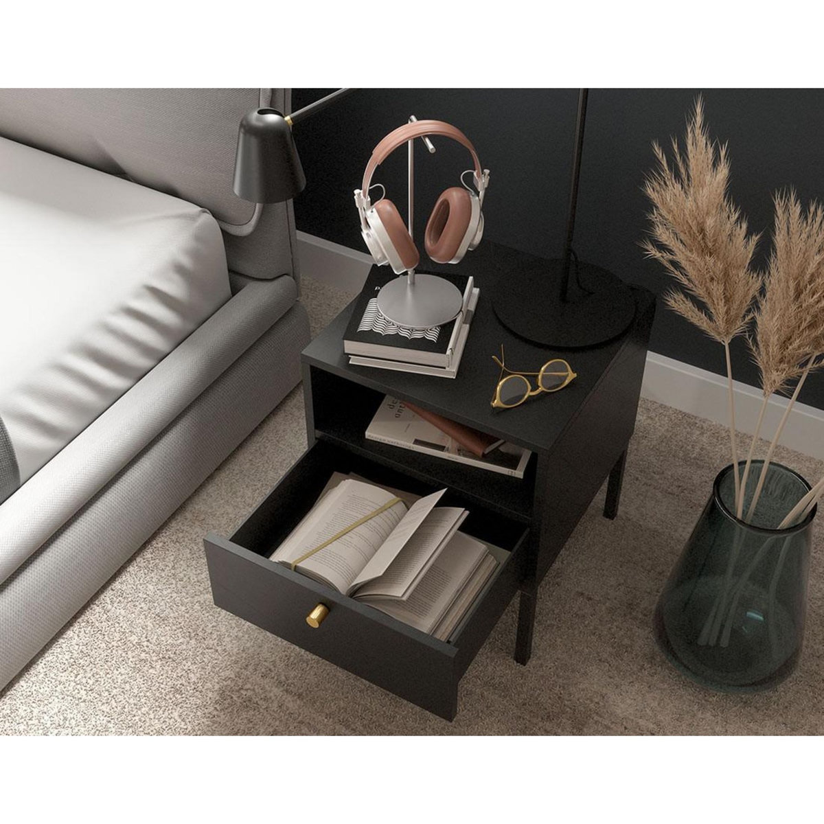 BEST MOBILIER Felicia - table de chevet - noir - 40 cm