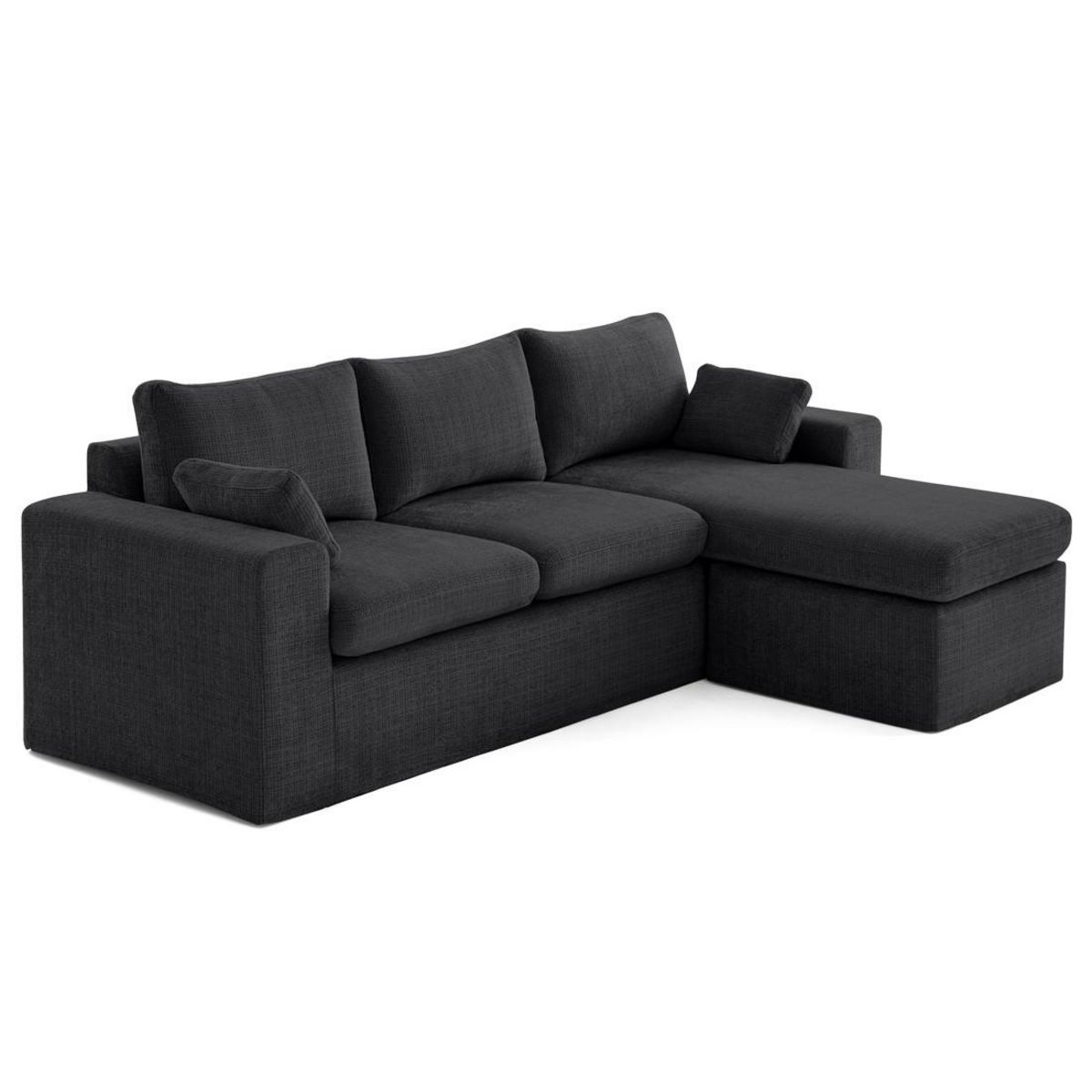 LISA DESIGN Calgary - canapé d'angle déhoussable et modulable 3 places + 1 pouf en velours texturé