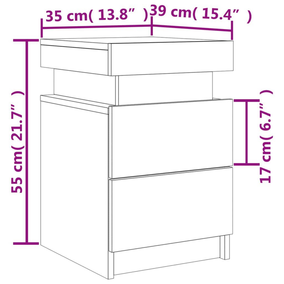 VIDAXL Tables de chevet avec lumieres LED 2 pcs gris beton 35x39x55 cm