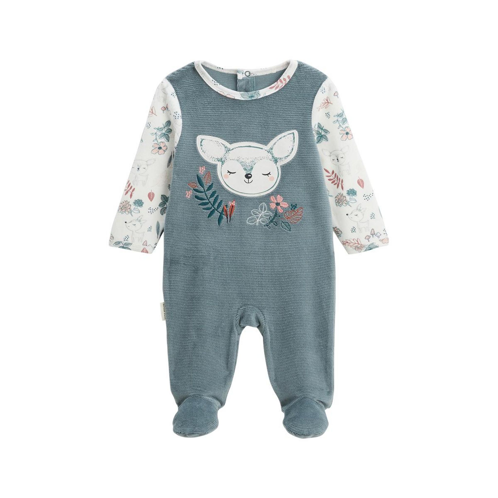 Pyjama Bébé Velours Alma - Doux Et Chaud | Grenouillère Patch Biche Mignon