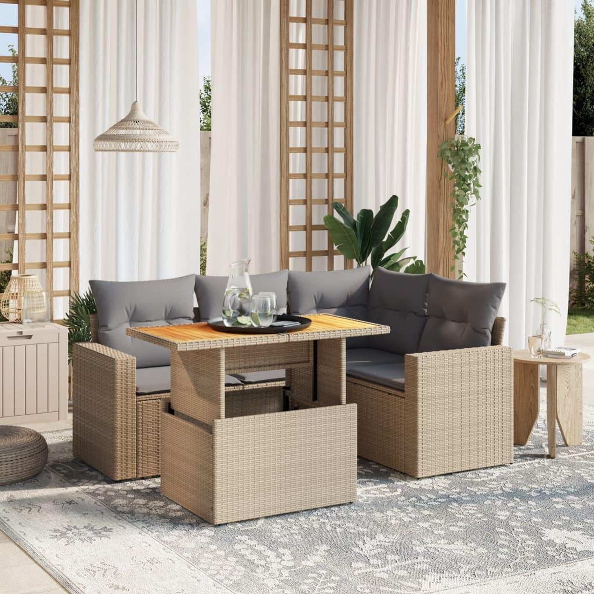 VIDAXL Salon de jardin avec coussins 5 pcs beige resine tressee