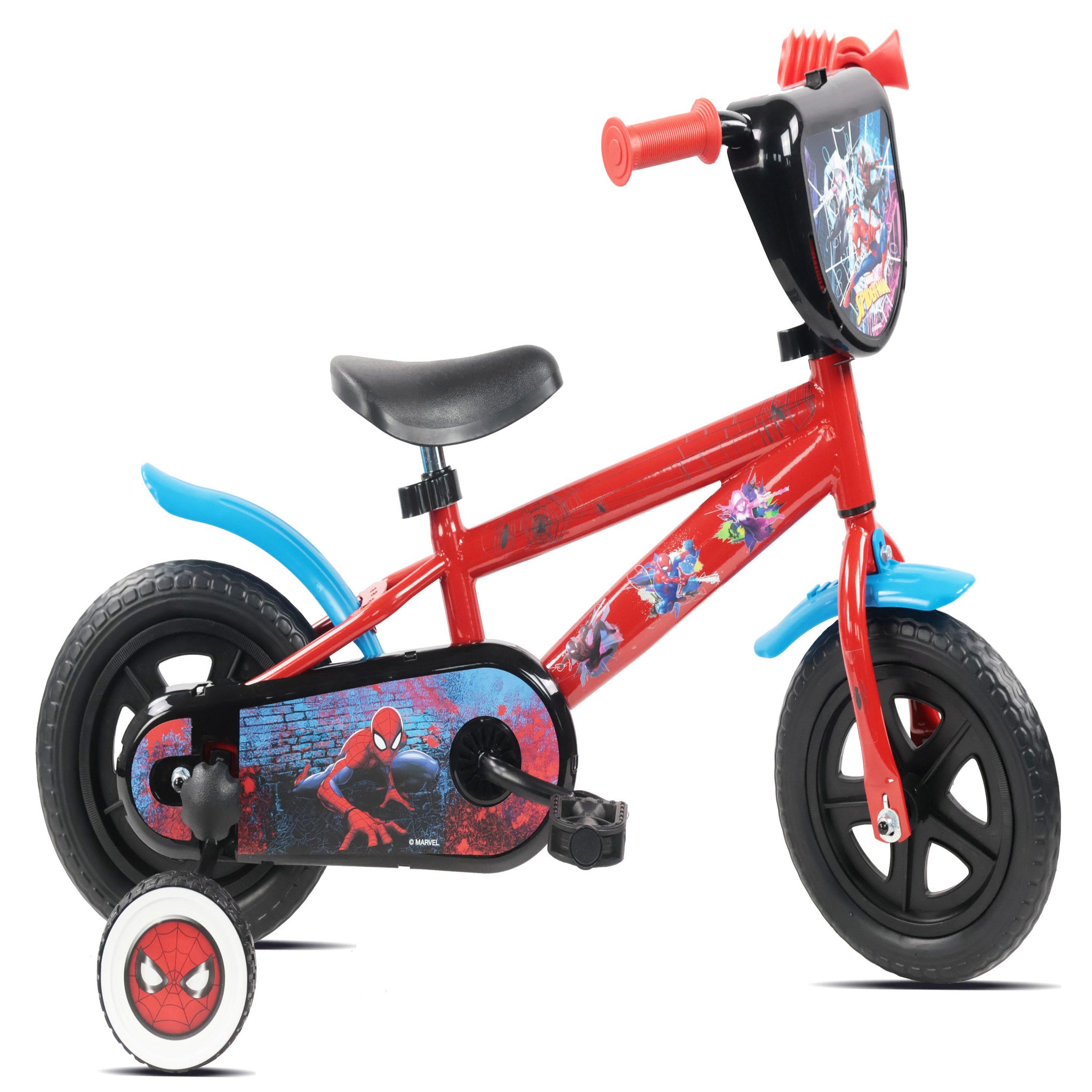 Spiderman Vélo enfant 10'' spiderman avec plaque avant décorative et garde boues + stabilisateurs