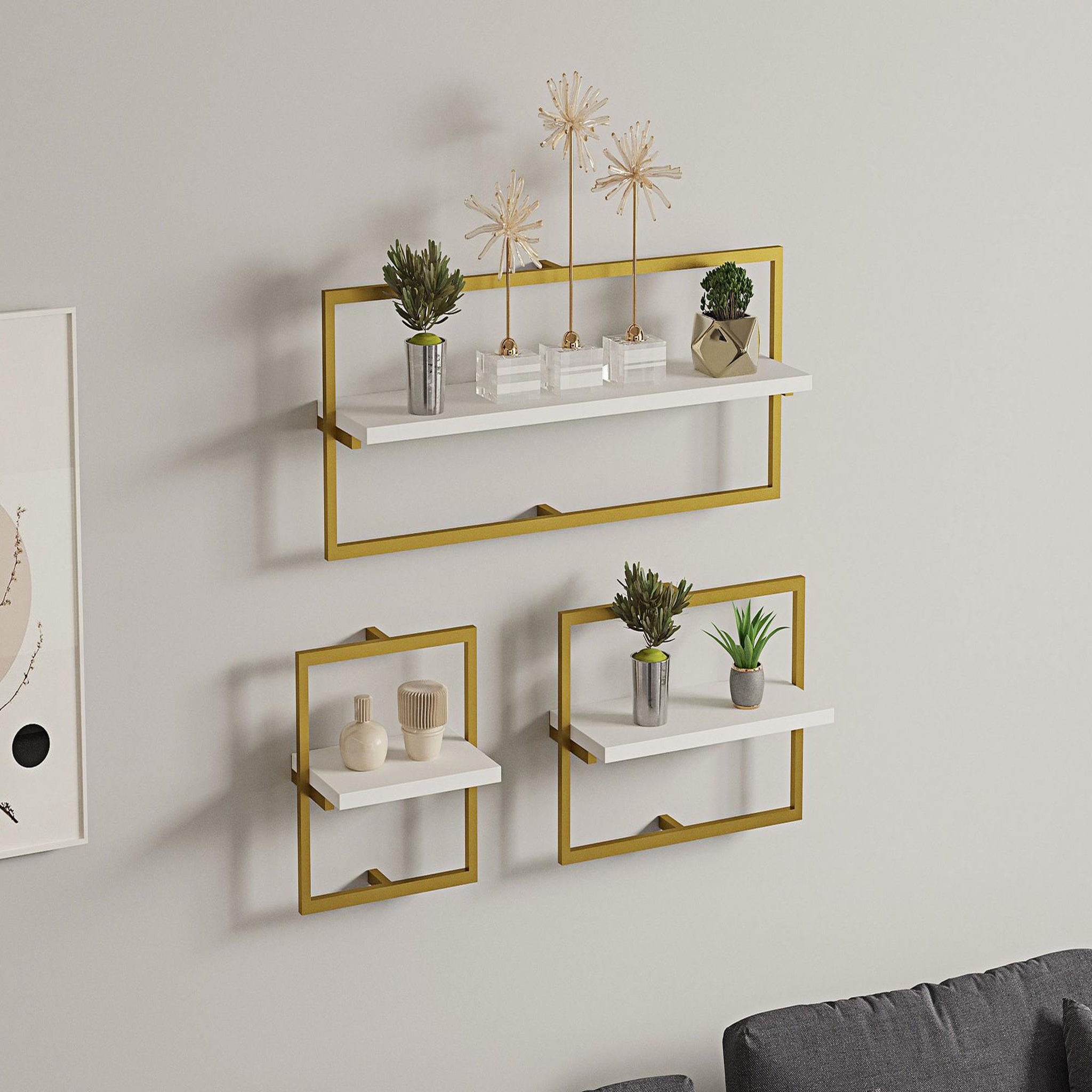 Voir la diapositive 2 : Habitat et Jardin Étagère murale en bois  yeso  - 80 x 20 x 30 cm - blanc, or