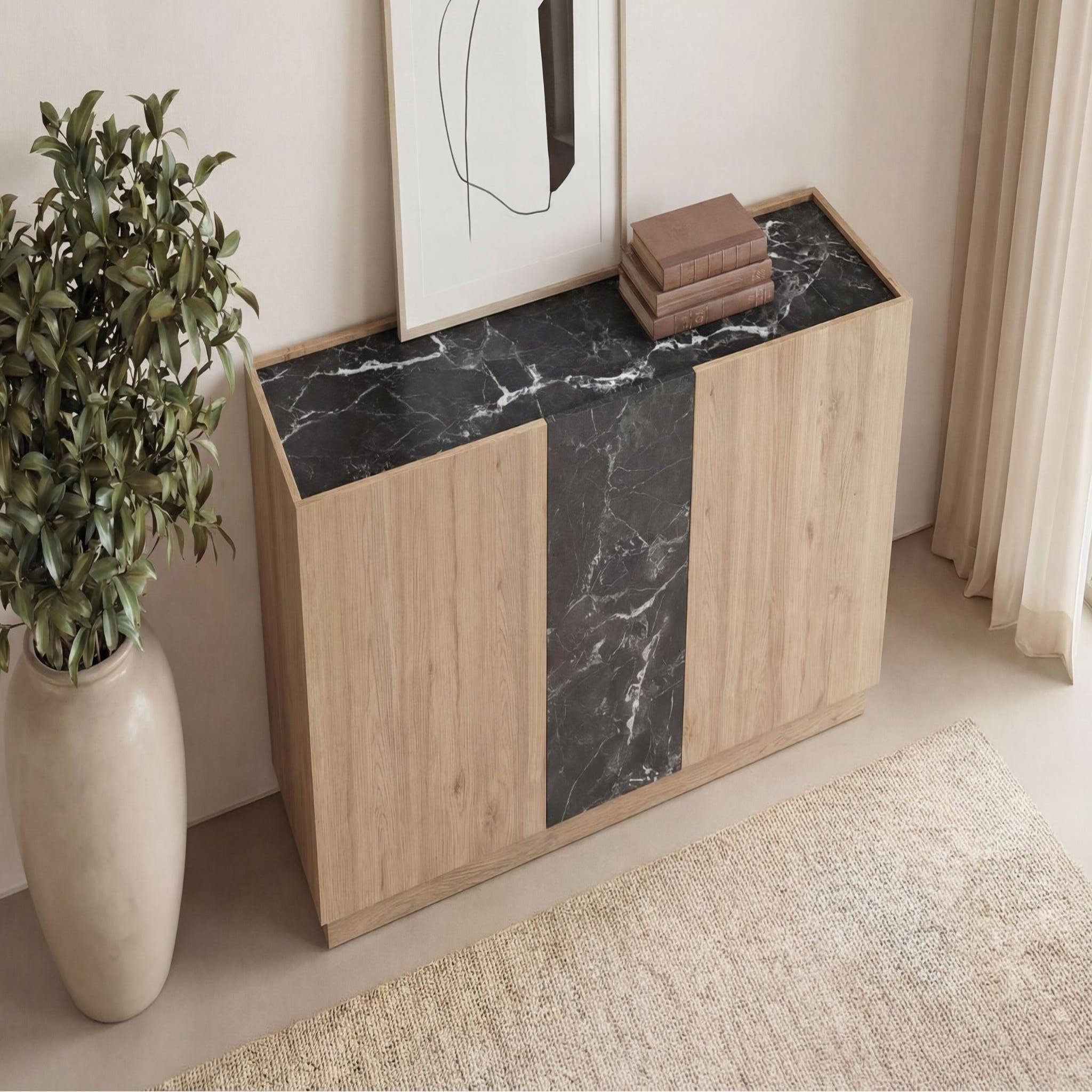 Voir la diapositive 5 : CASANOVA PARIS AUREN - Buffet 3 portes 140cm en mélamine - Chêne clair