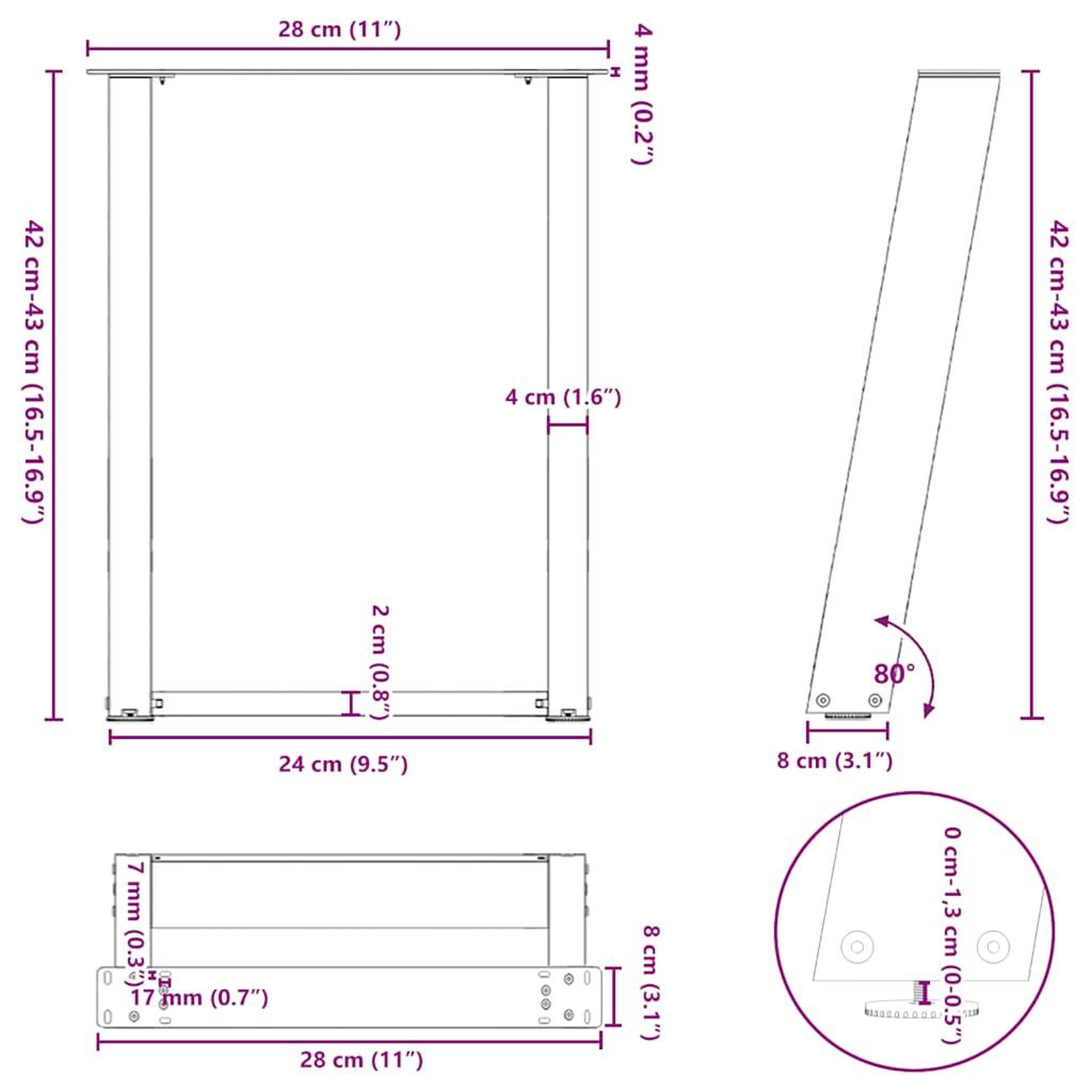 Voir la diapositive 6 : VIDAXL Pieds de table basse forme de U 2 pcs noir 28x(42-43) cm acier