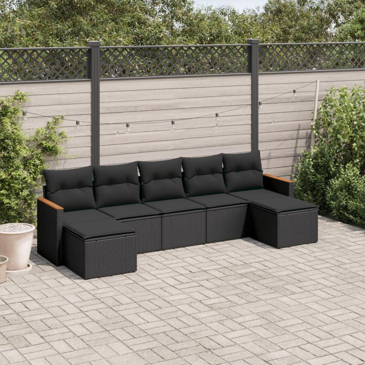 VIDAXL Salon de jardin 7 pcs avec coussins noir resine tressee