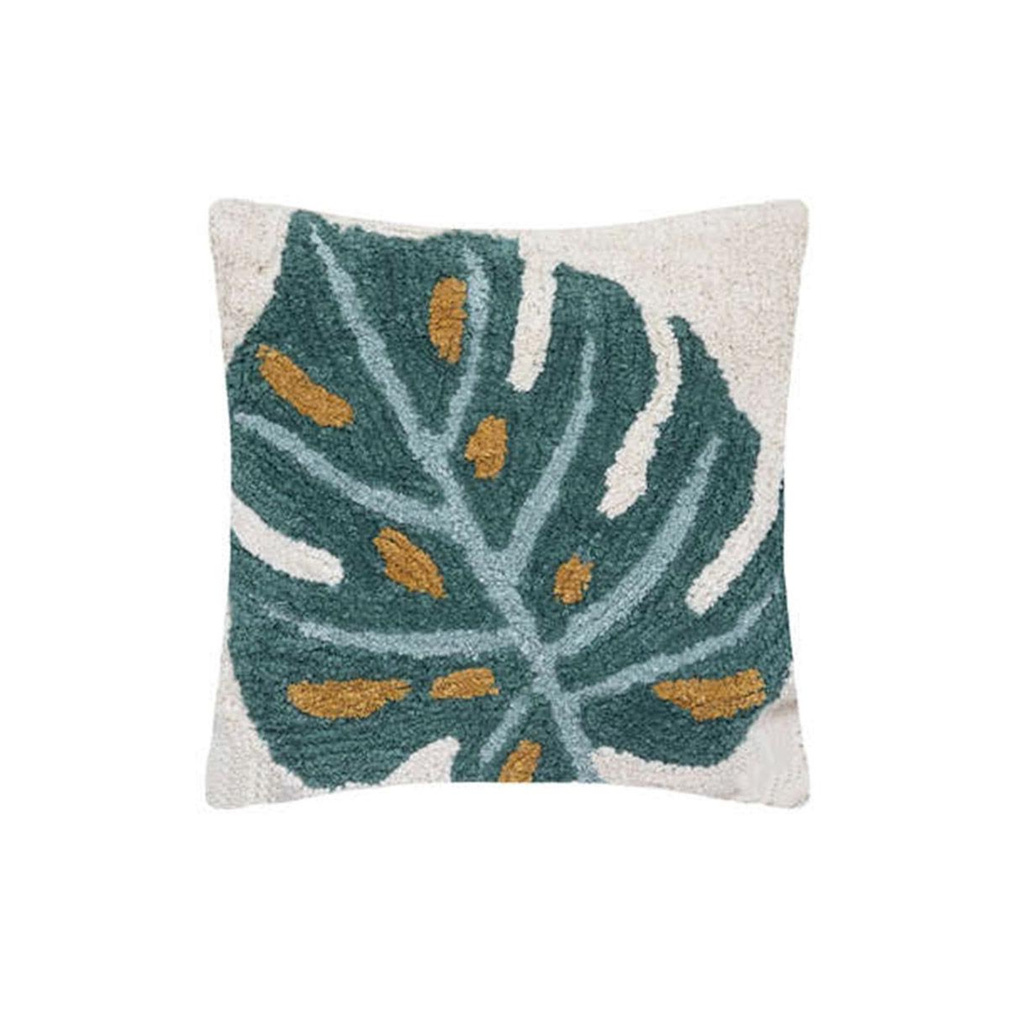 Voir la diapositive 1 : ATMOSPHERA Coussin tufté déco  palm  45x45cm vert jade