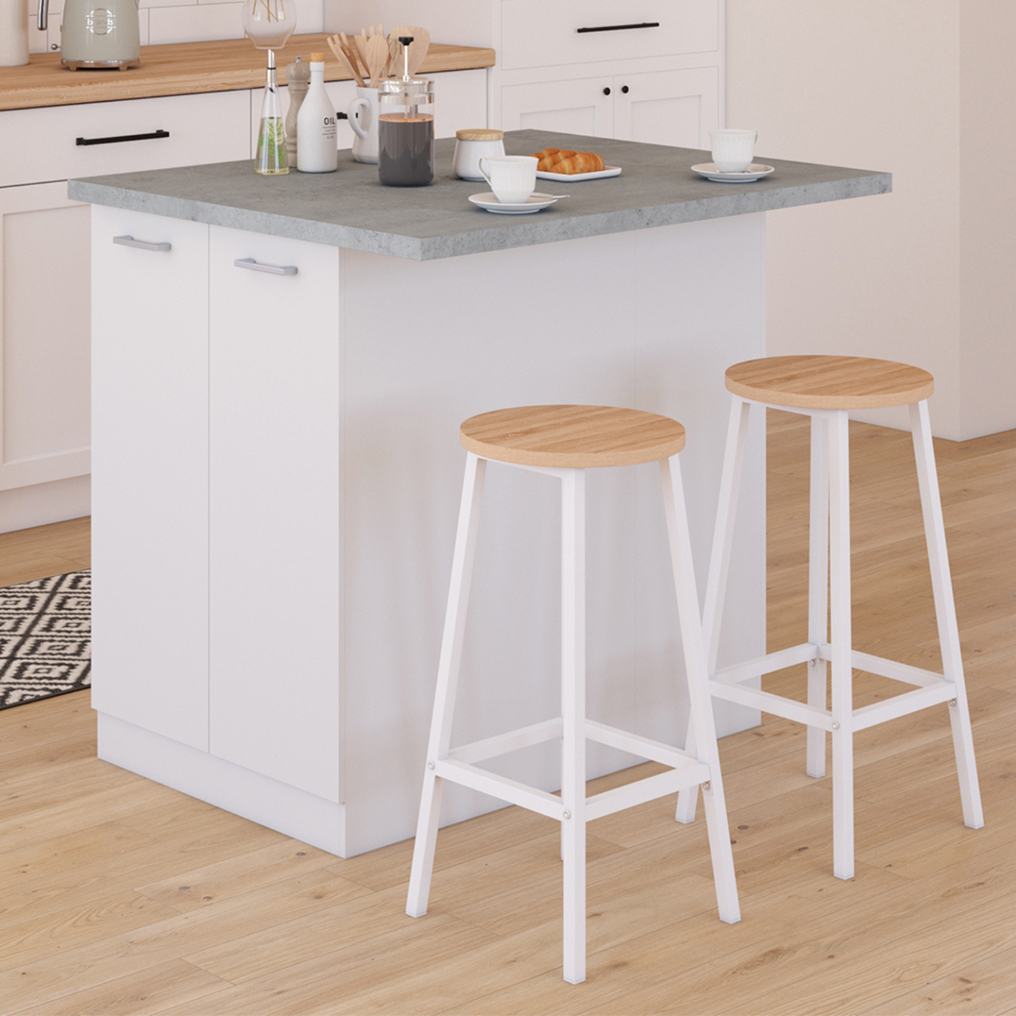 Voir la diapositive 2 : ID MARKET Ilot central ivo 100 cm blanc avec plan de travail effet béton