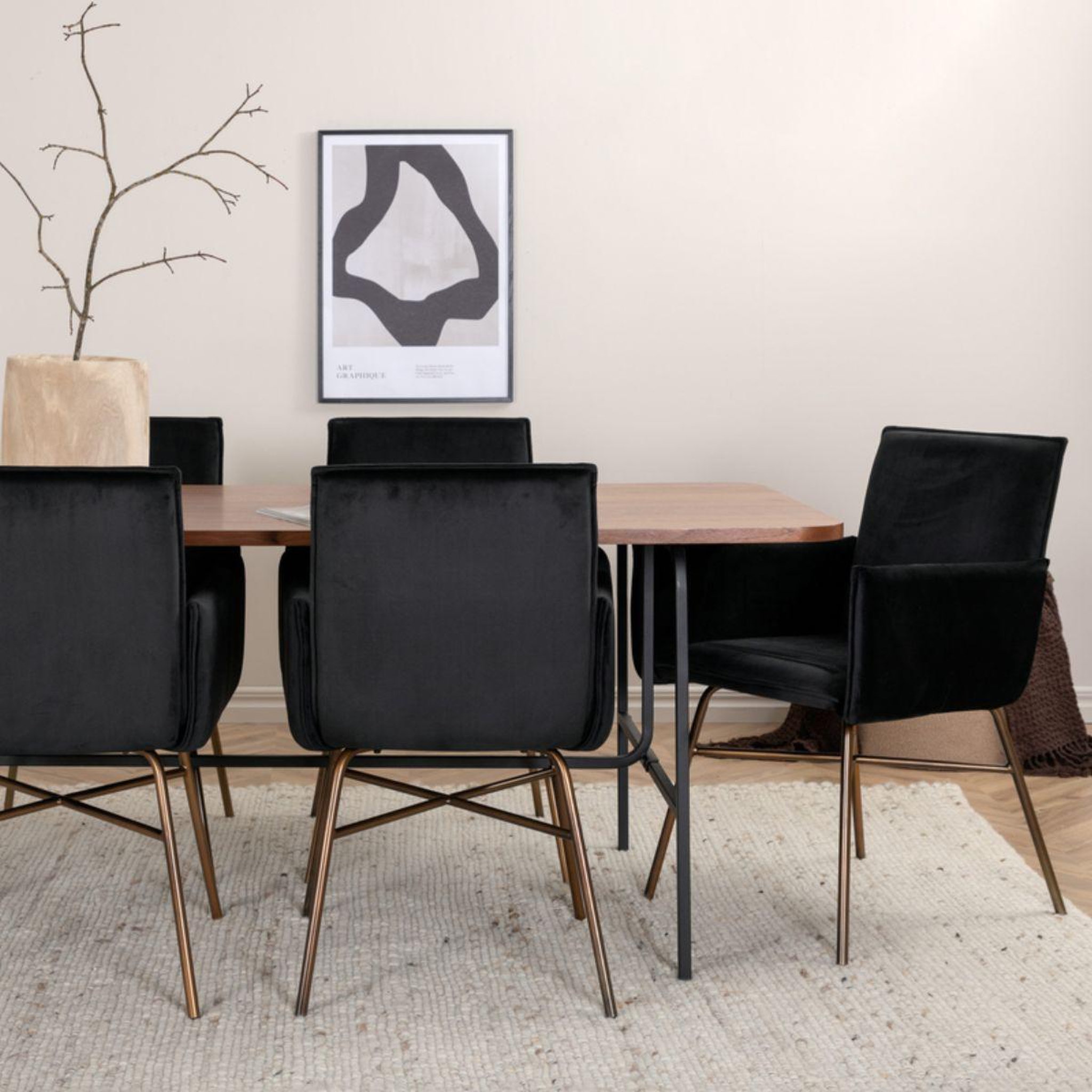 Voir la diapositive 5 : Paris Prix Ensemble table à manger & 6 chaises  uno & petra  200cm noir, cuivre & marron