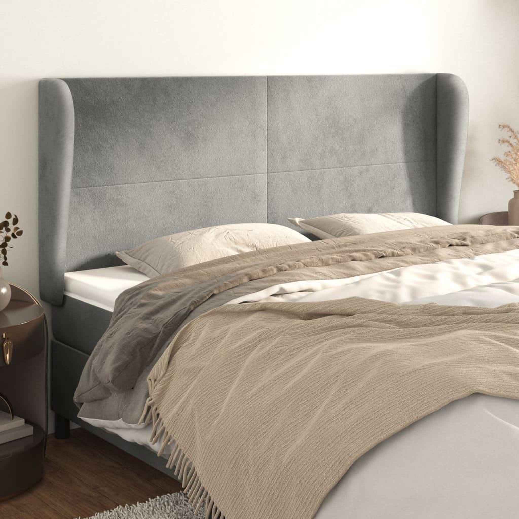 Voir la diapositive 1 : VIDAXL Tete de lit avec oreilles Gris clair 163x23x118/128 cm Velours