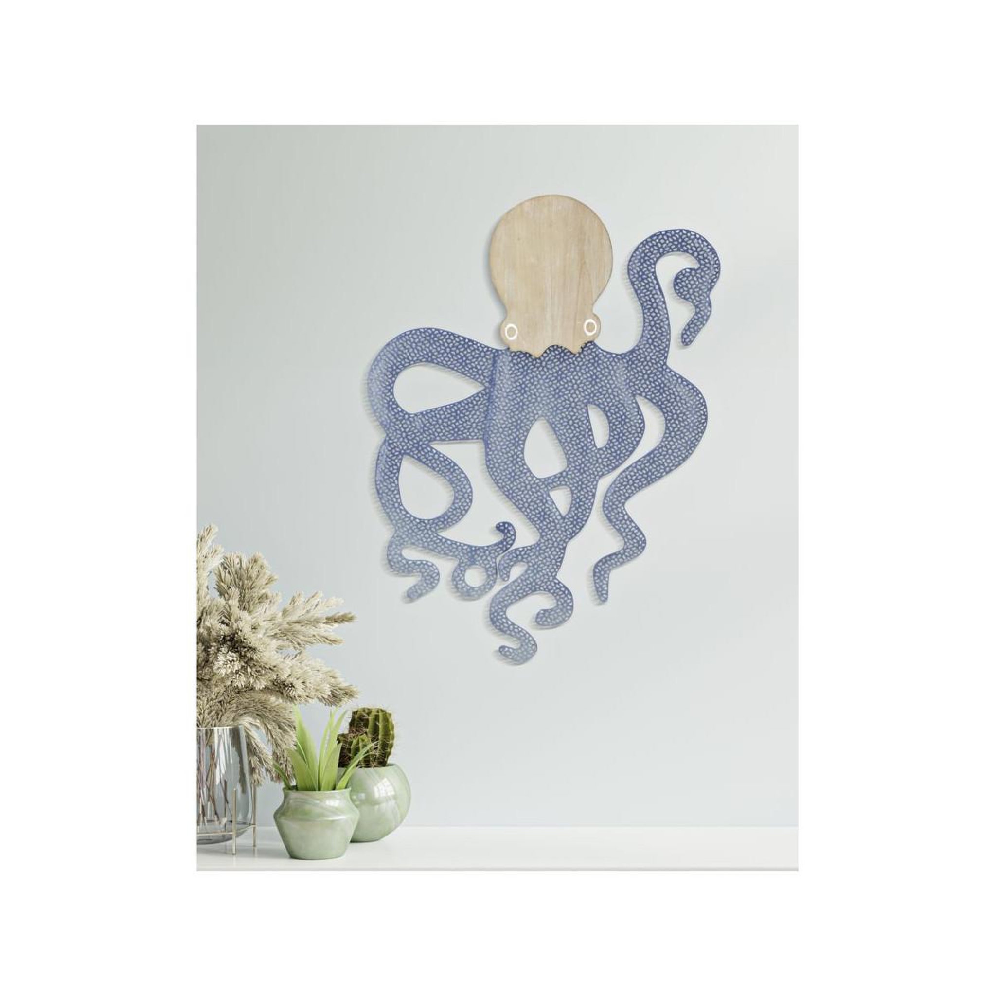 Voir la diapositive 5 : Paris Prix Décoration murale en métal  pieuvre  57cm naturel & bleu