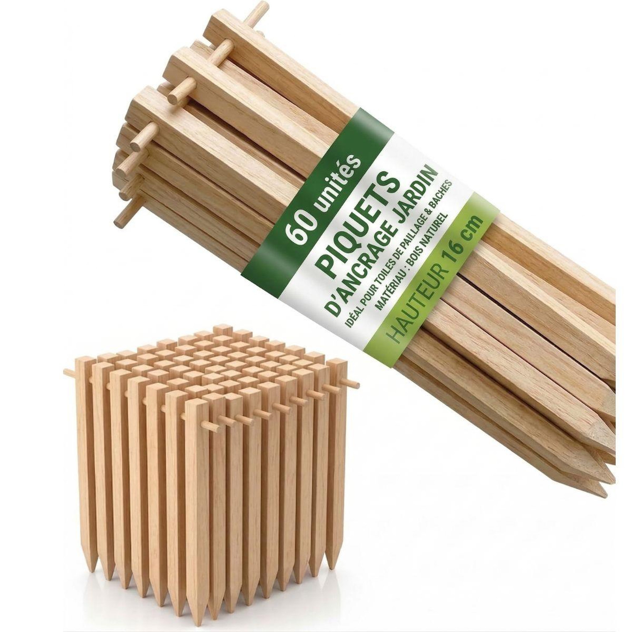 Voir la diapositive 2 : KZ GARDEN Lots de 60 piquets de fixation bois peuplier toile de paillage - ancrage sol jardin potager, fixation bâche paillage kz garden