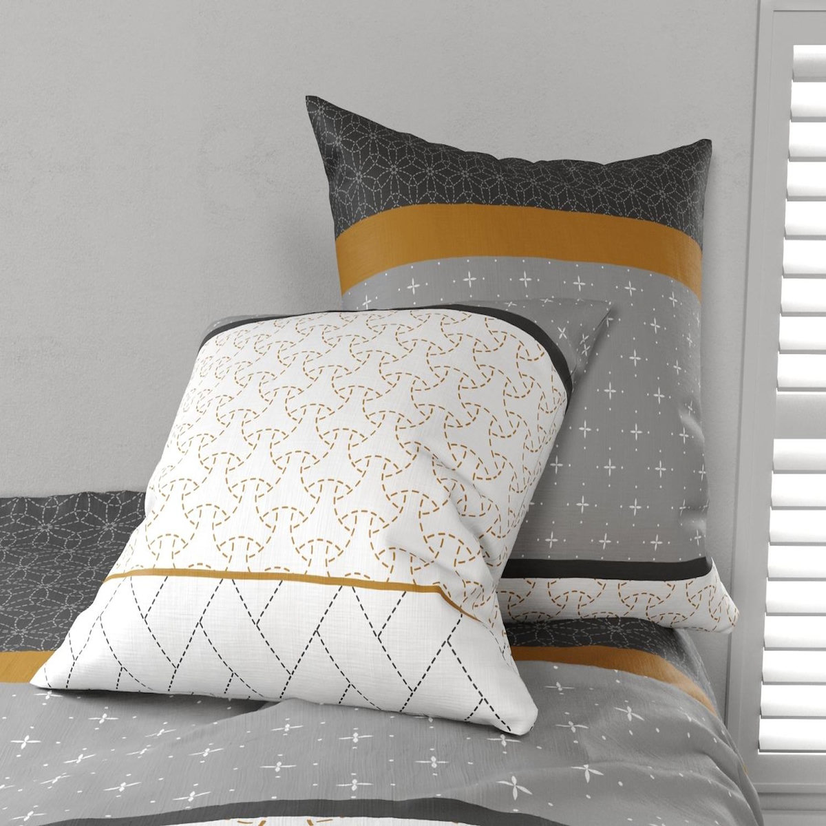 ATELIER DU COTON Parure housse de couette 3pcs 100% coton 57fils -corki