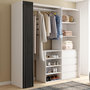 Voir la diapositive 2 : ID MARKET Dressing extensible XXL MARTY 120/170 x 50 x 180 cm blanc avec 4 tiroirs + étagères + penderie + rideau gris