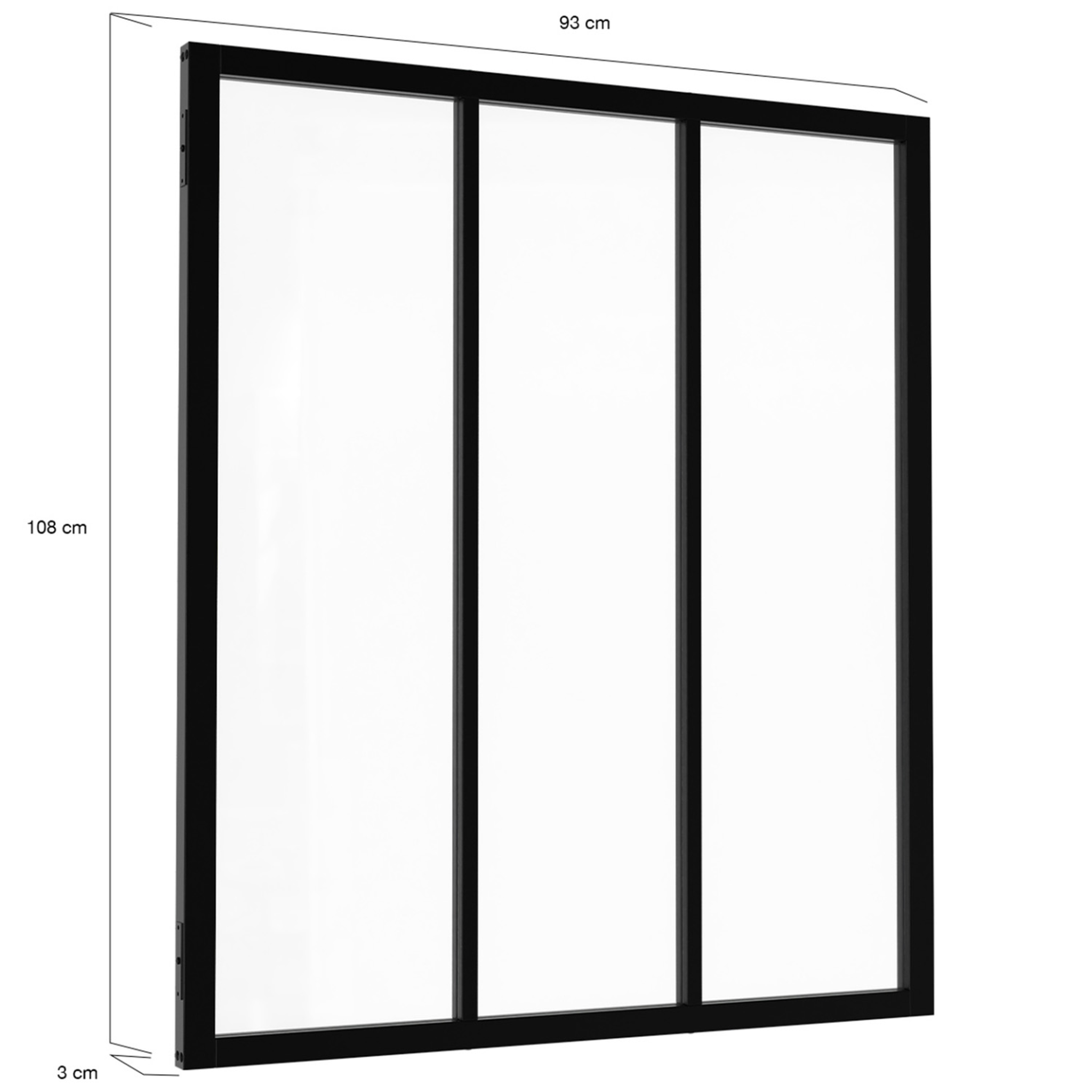 Voir la diapositive 4 : ID MARKET Verrière atelier 3 vitrages l. 93 x h. 108 cm en métal noir et verre trempé
