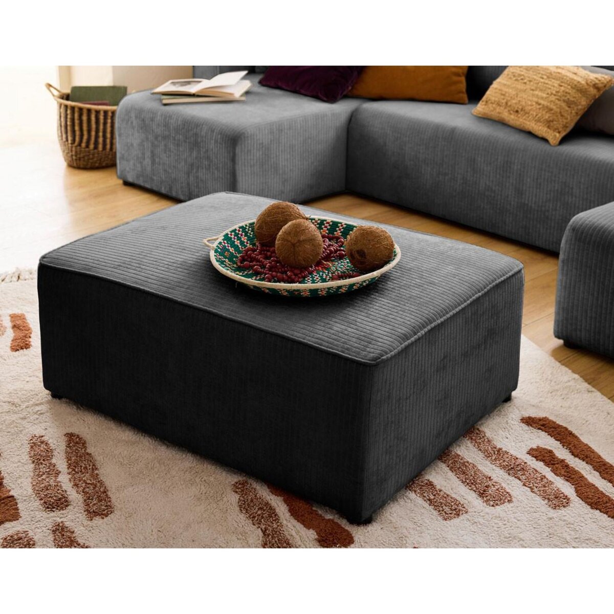 BEST MOBILIER Topaze - pouf - en velours côtelé plat